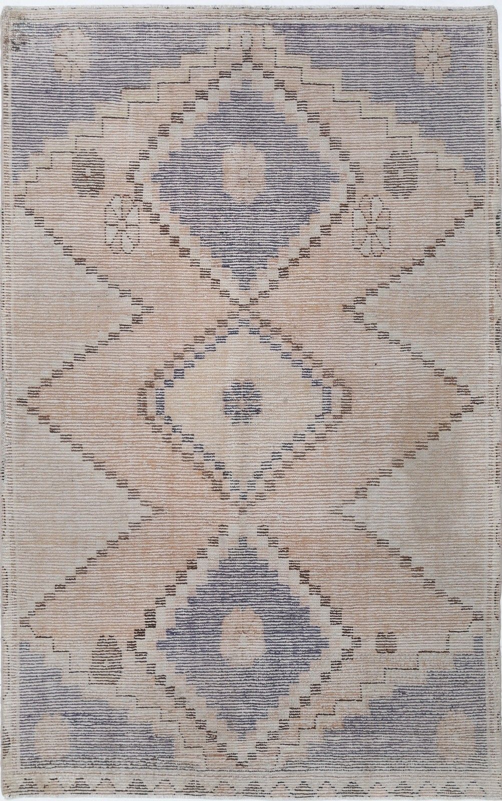 5.2x8.6 Ft Handknotted Light Blue, Beige Area Rug. Turkish Striped Geometric Rug