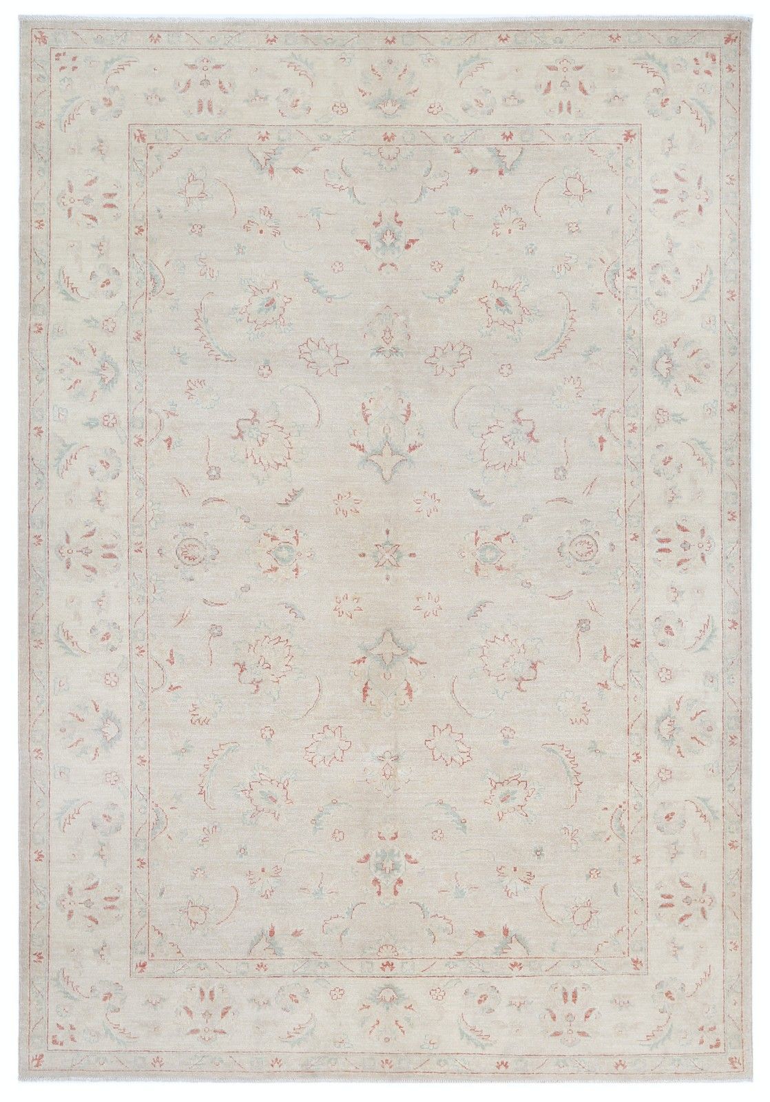 Grand tapis noué à la main 2,04 x 2,93 m pour salon. Tapis en laine beige