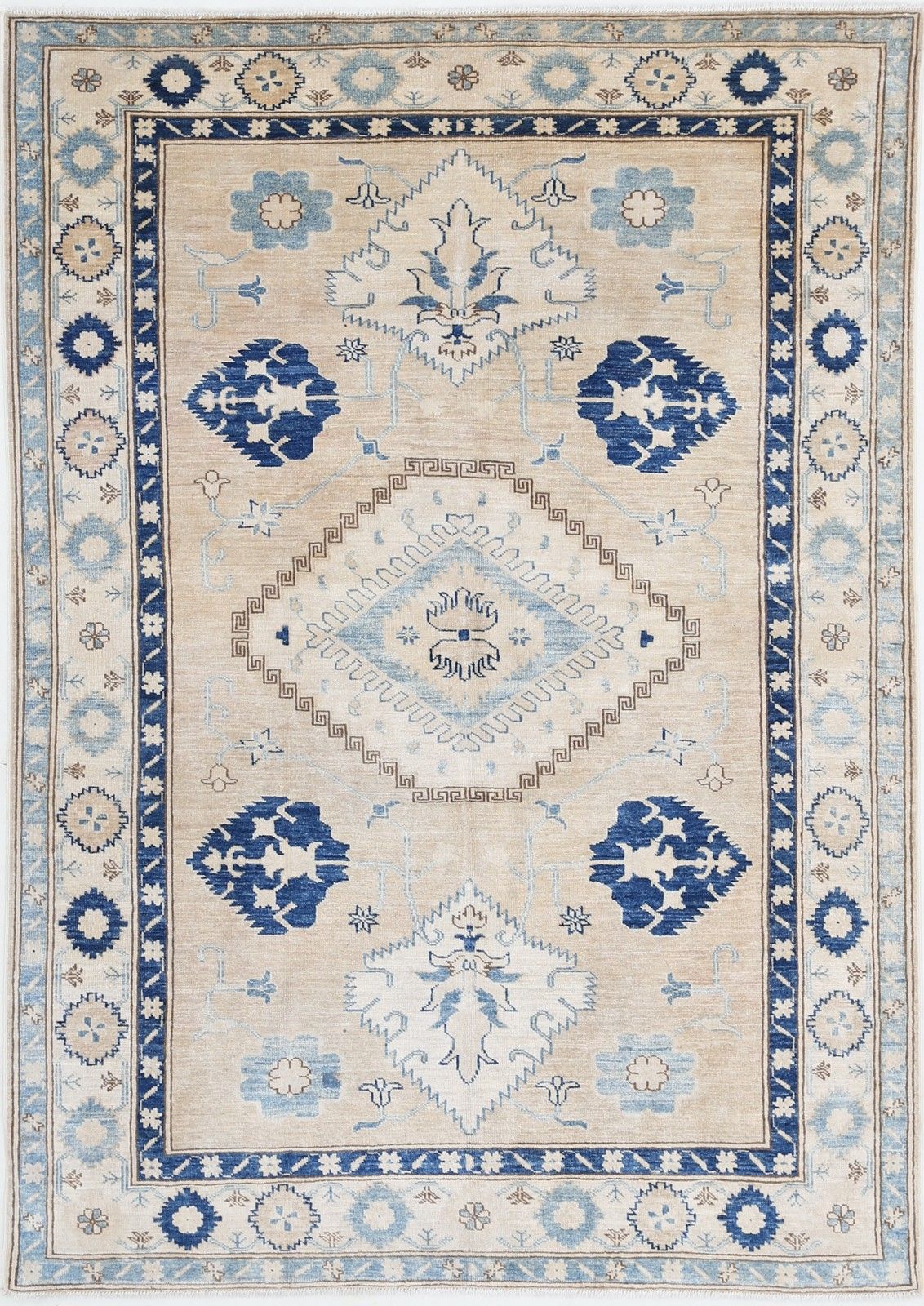 4,7 x 6,6 ft, 100% natuurlijke wol, handgeknoopt Turks vloerkleed voor de woonkamer