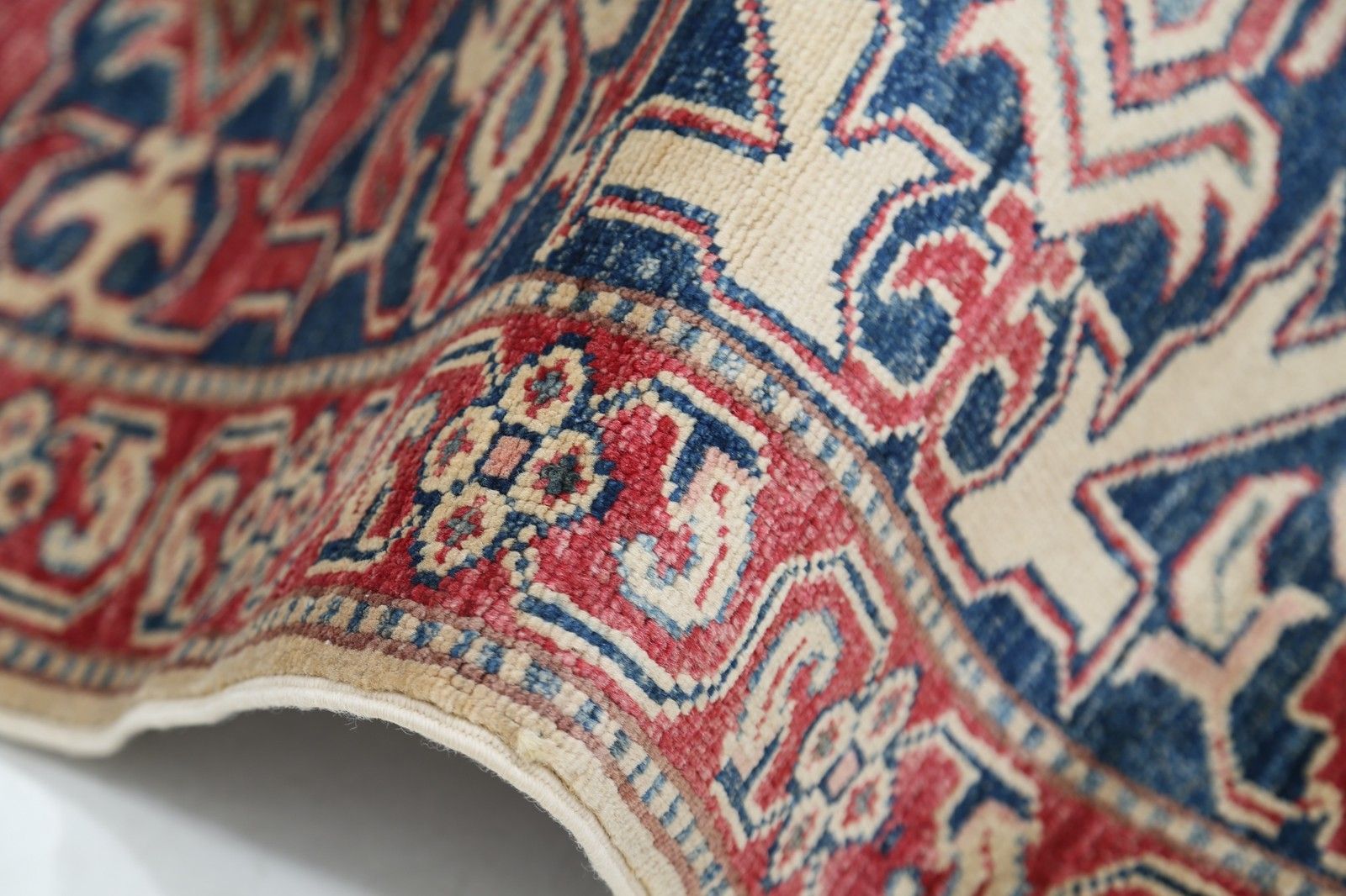 8.6x11.4 Ft Hand Knotted Red, Navy Blue And Ivory Area Rug With Floral Design photo Textiles