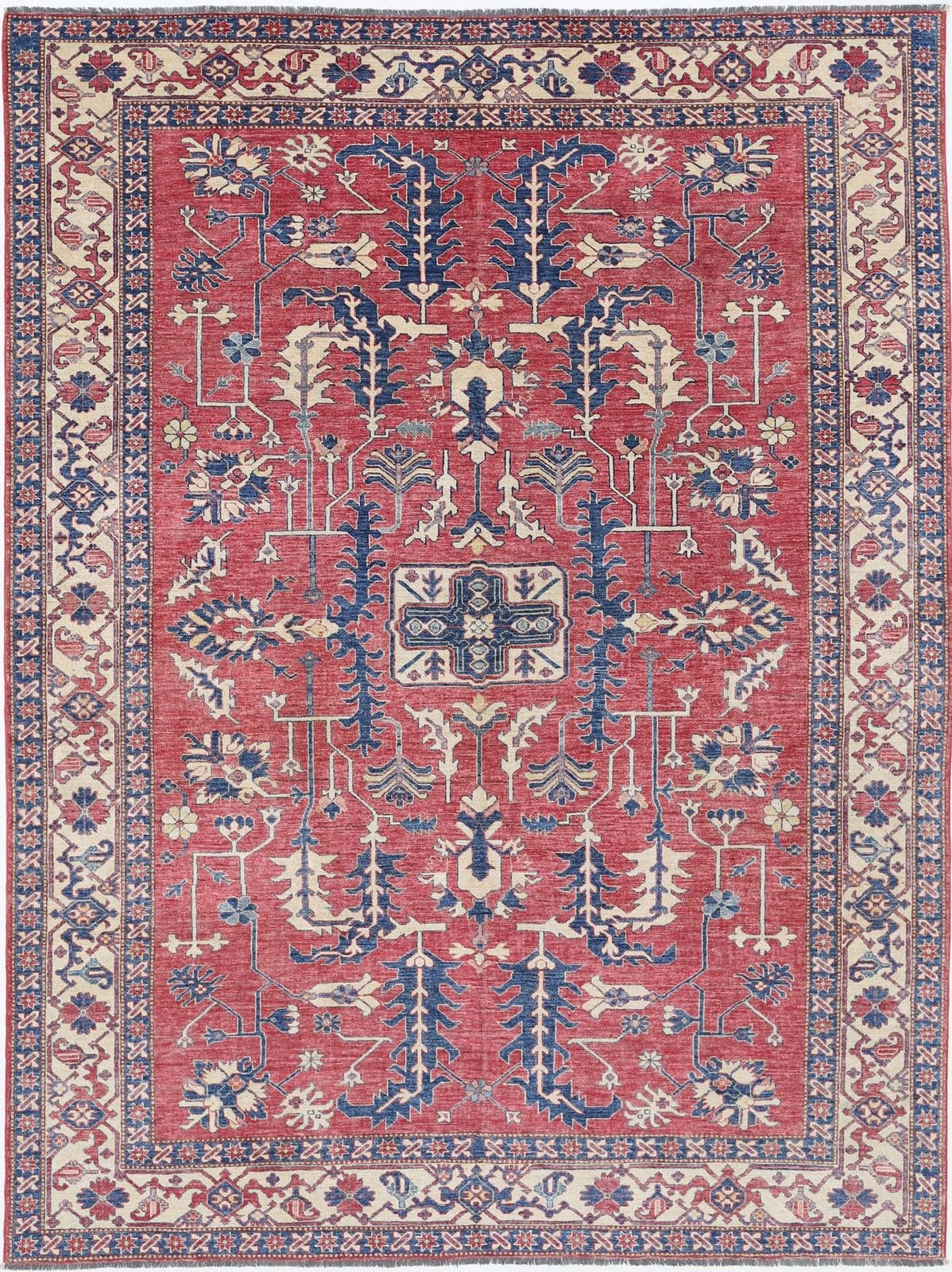 8.2x10.8 Ft Handknotted Red Wool Area Rug. Turkish Floral Carpet For Living Room