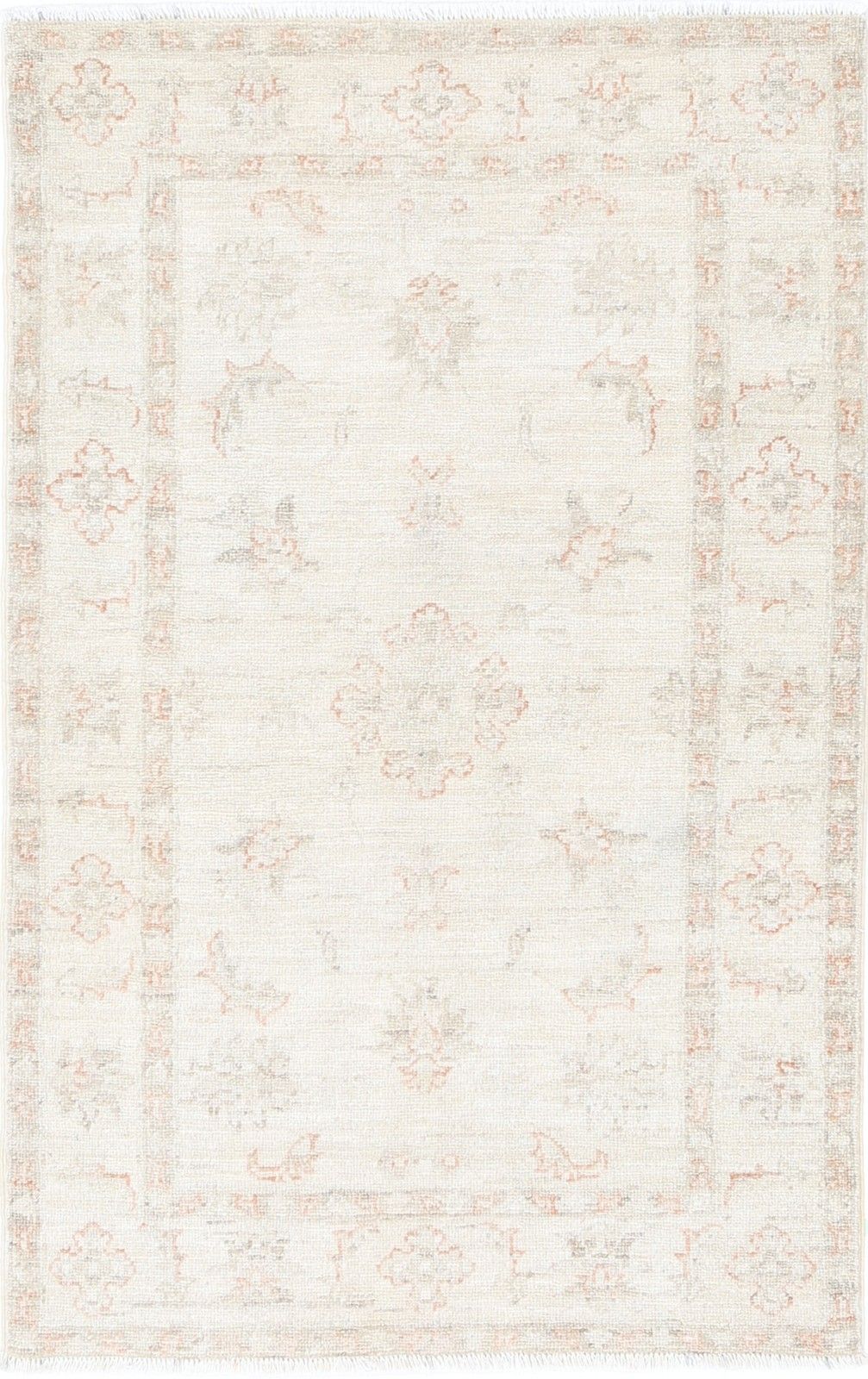 Tapis Oushak noué à la main, 74 x 120 cm. Tapis d'appoint beige à motif floral. 100 % laine