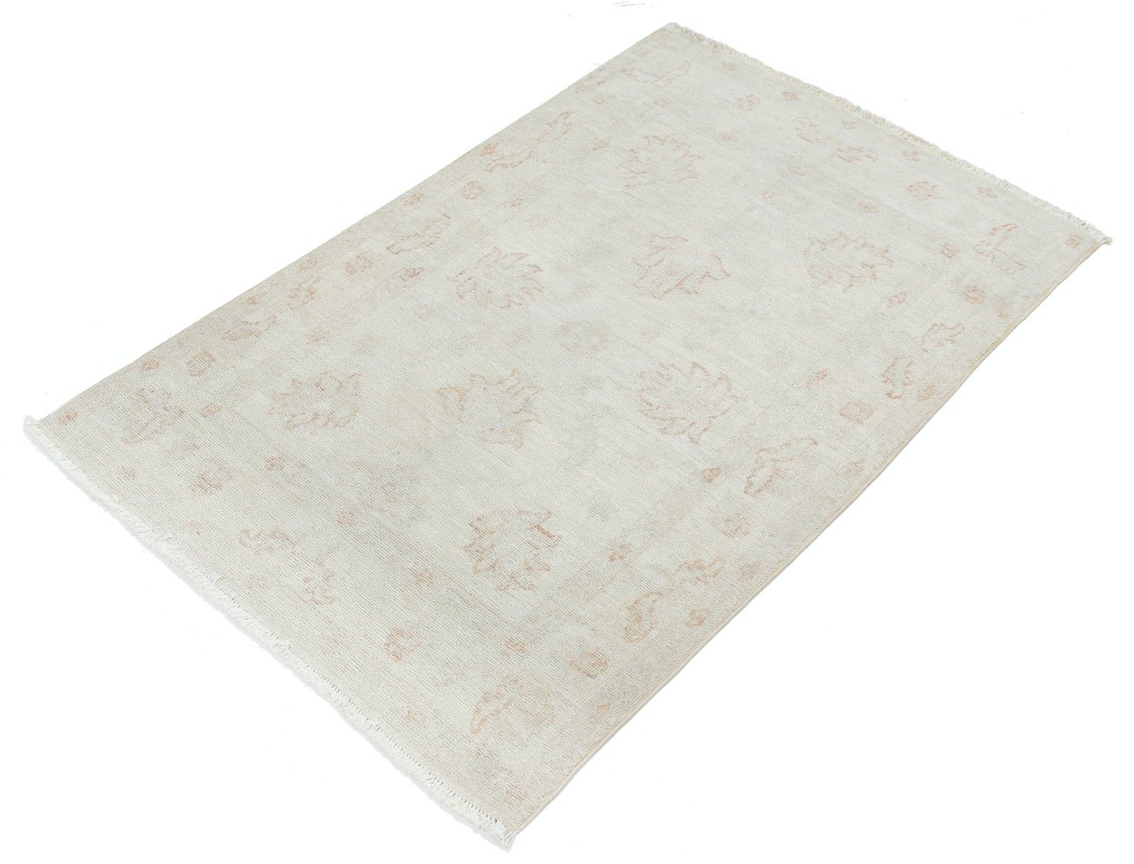 2.6x4 Ft Handknotted Beige Wool Oushak Rug With Rug With All Over Floral Design photo for sale