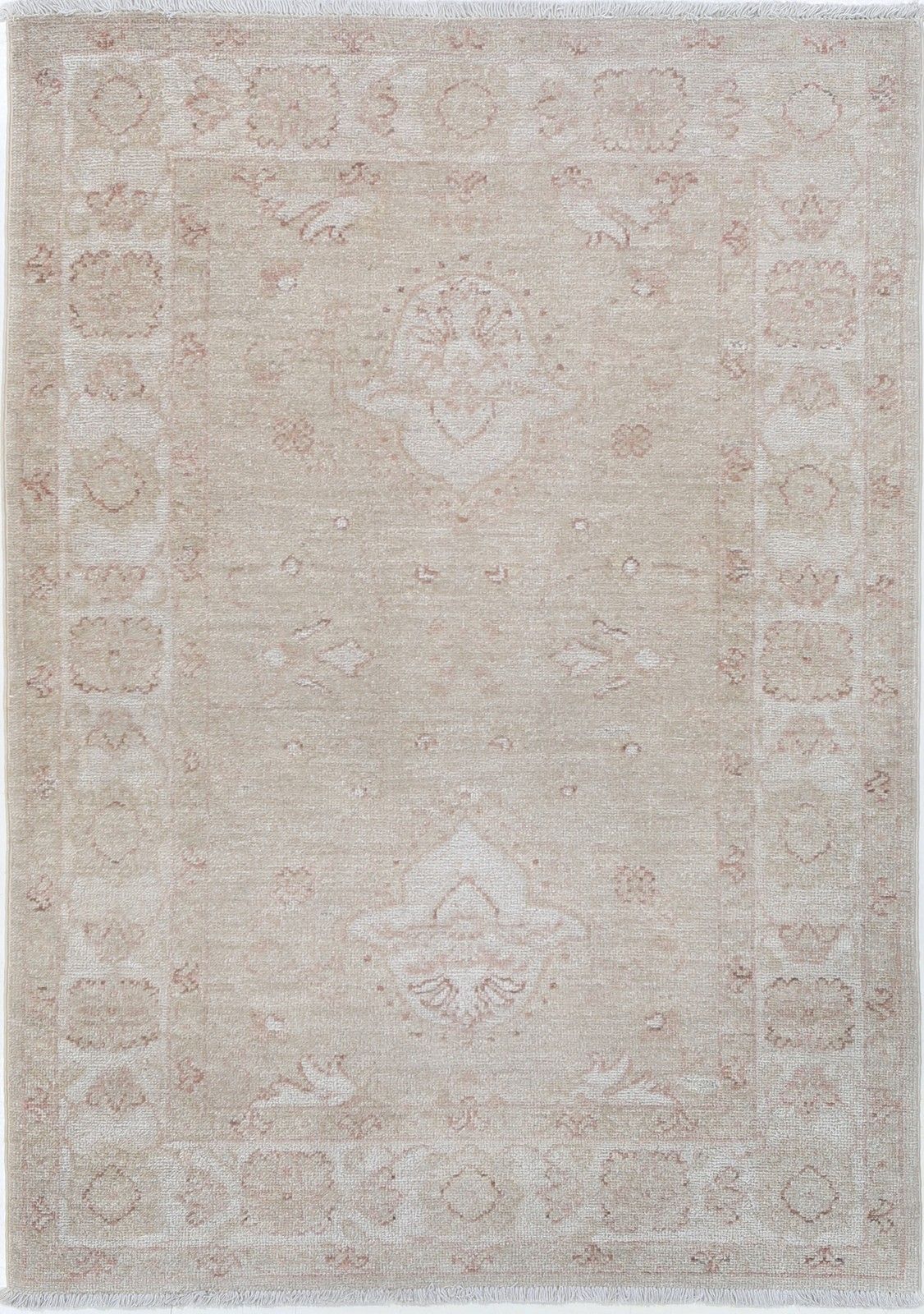 3x4 Ft Handgeknoopt Beige Turks Vloerkleed Voor Entree En Keuken. 100% Wol