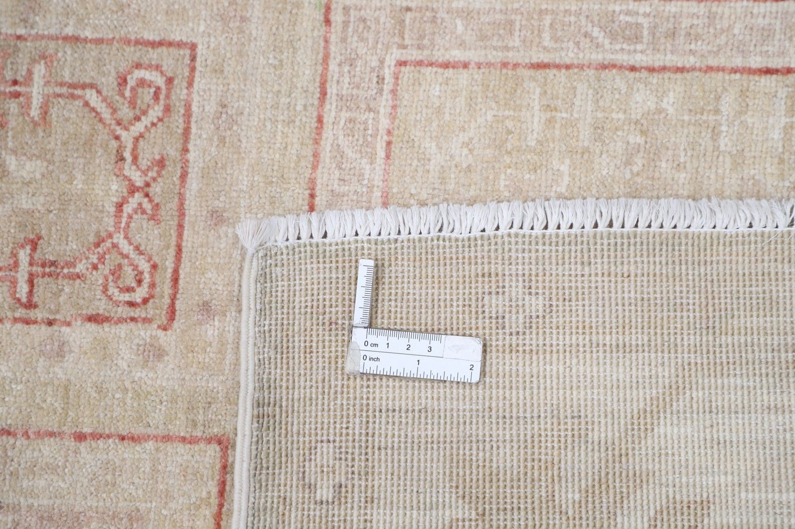 4.2x6.2 Ft Hand Knotted Beige, Red Wool Area Rug. Soft Geometric Panel Patterned photo buy