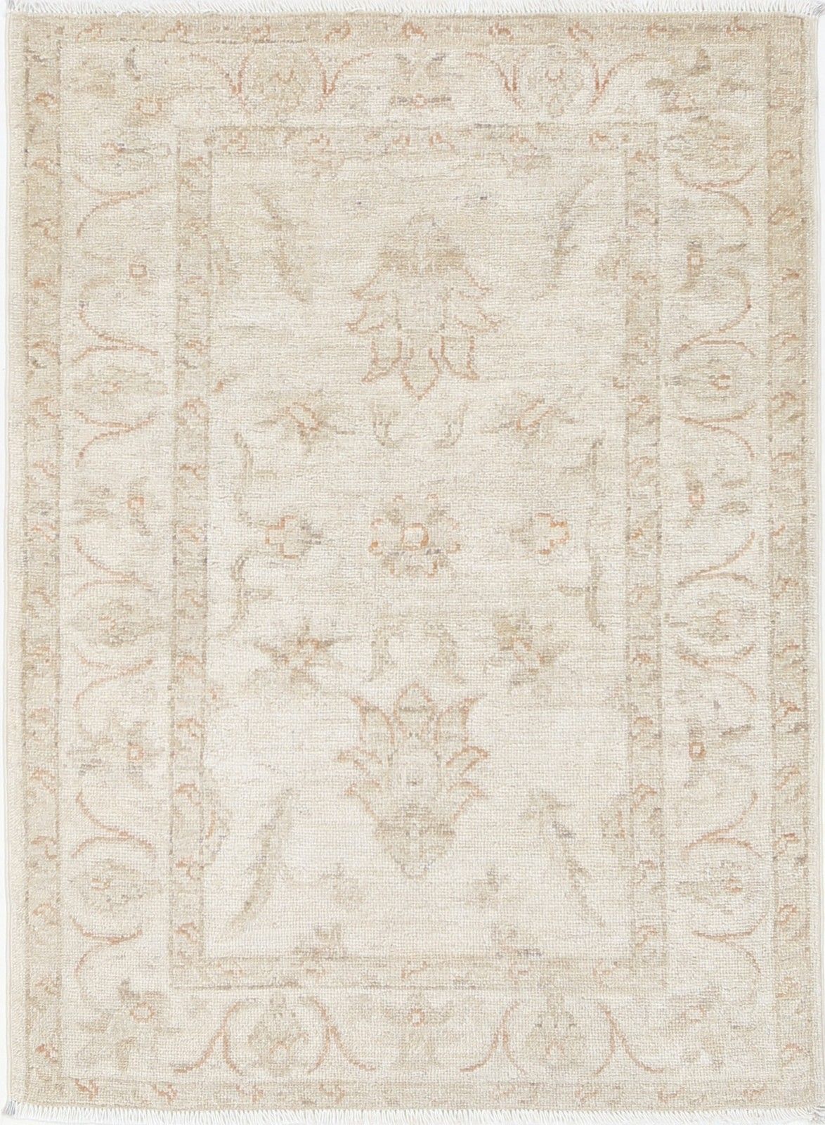Tapis Oushak fait main, 0,80 x 1,10 m. Tapis d'appoint beige à motif floral. 100 % laine