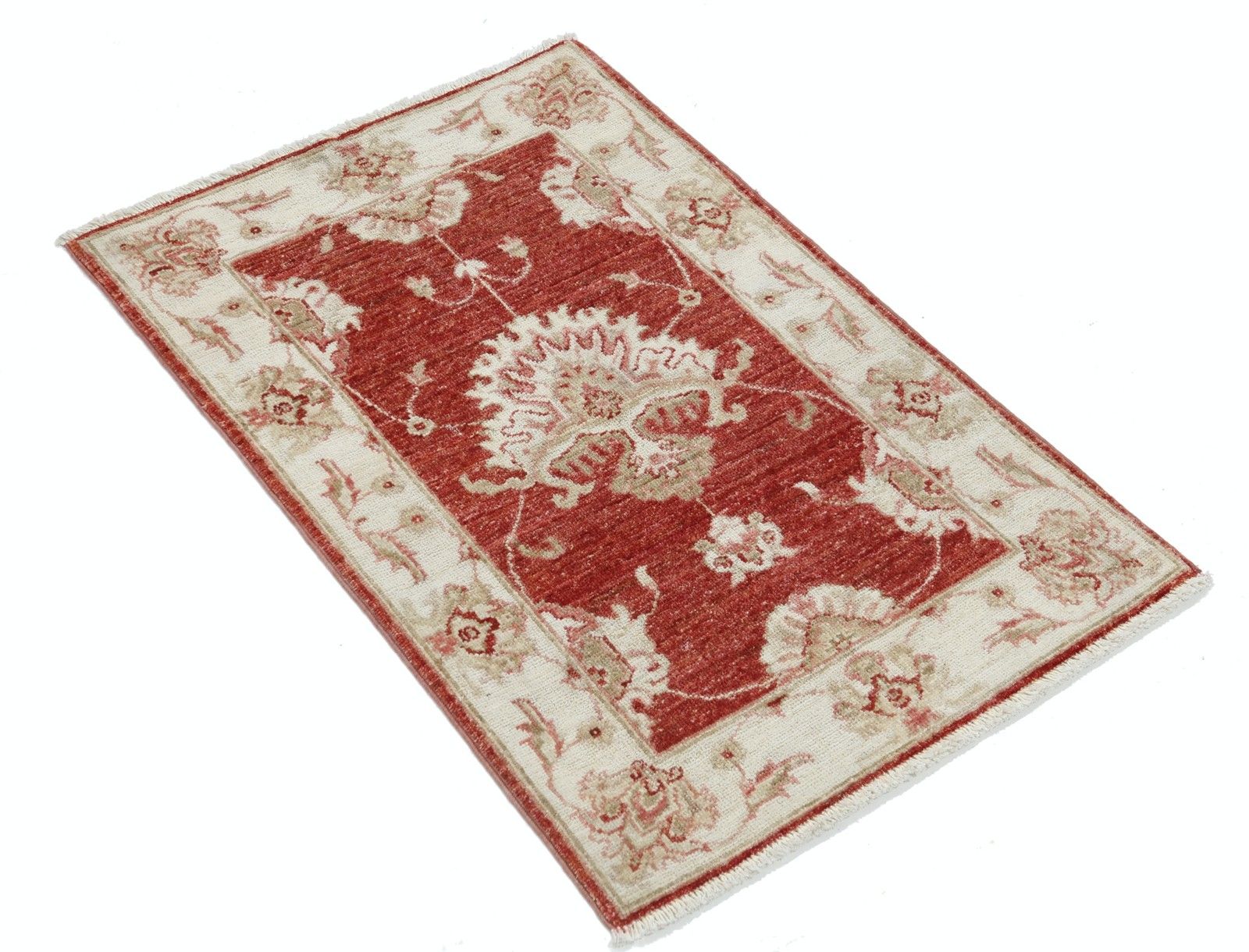 Tapis en laine noué à la main, rouge et beige, 2 x 3 pi (61 x 92 cm). Tapis d'accent à motif floral traditionnel photo furniture