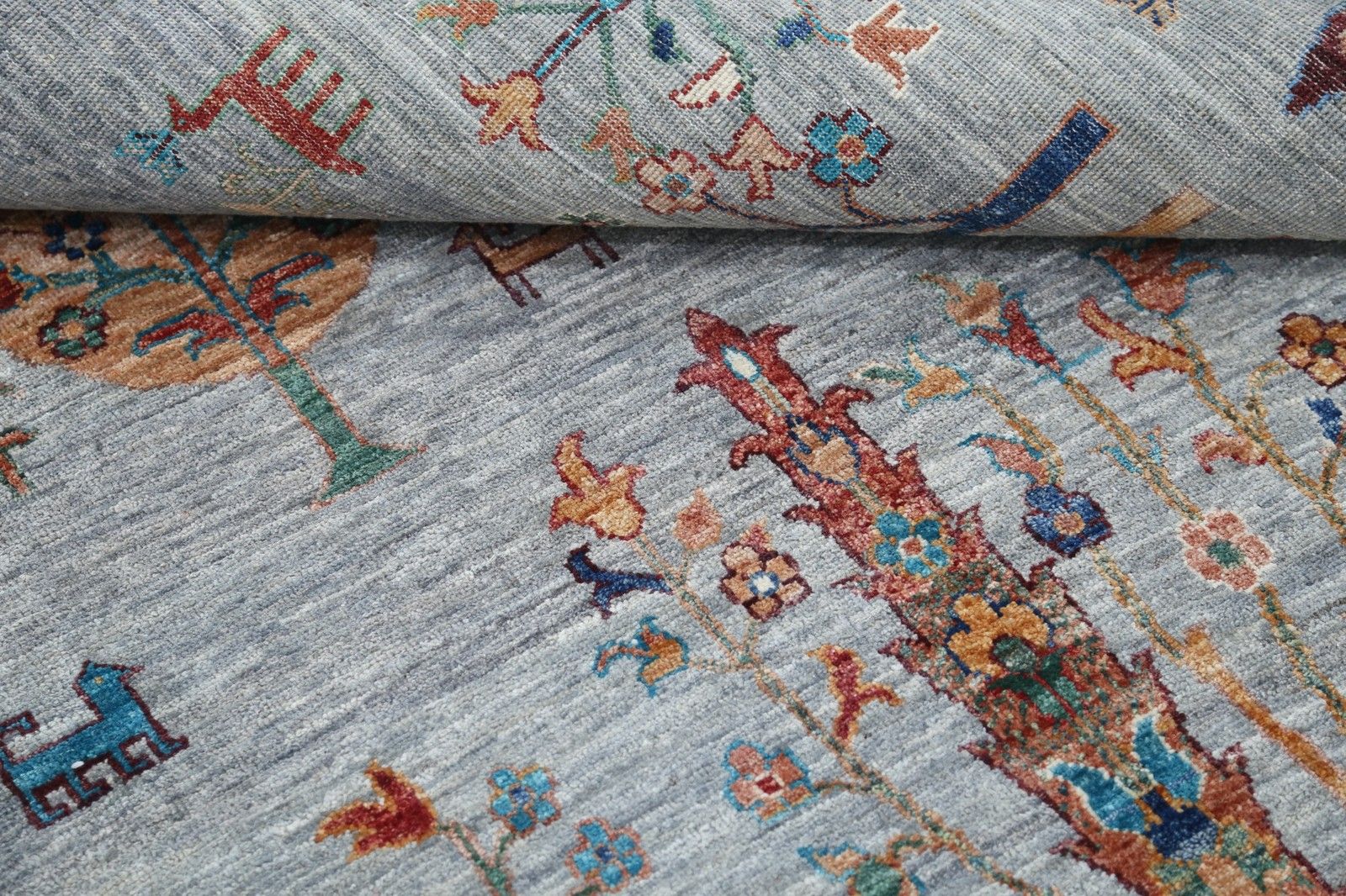 Tapis noué main bleu clair, 170 x 235 cm, motif turc Arbre de Vie photo 2081.0