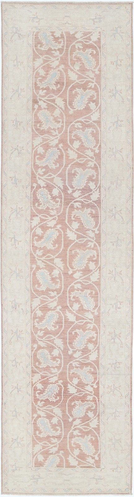 3x12 Ft Handgemaakt Rood, Beige Loper. Bloemen Gangkleed Voor Hal, Keuken