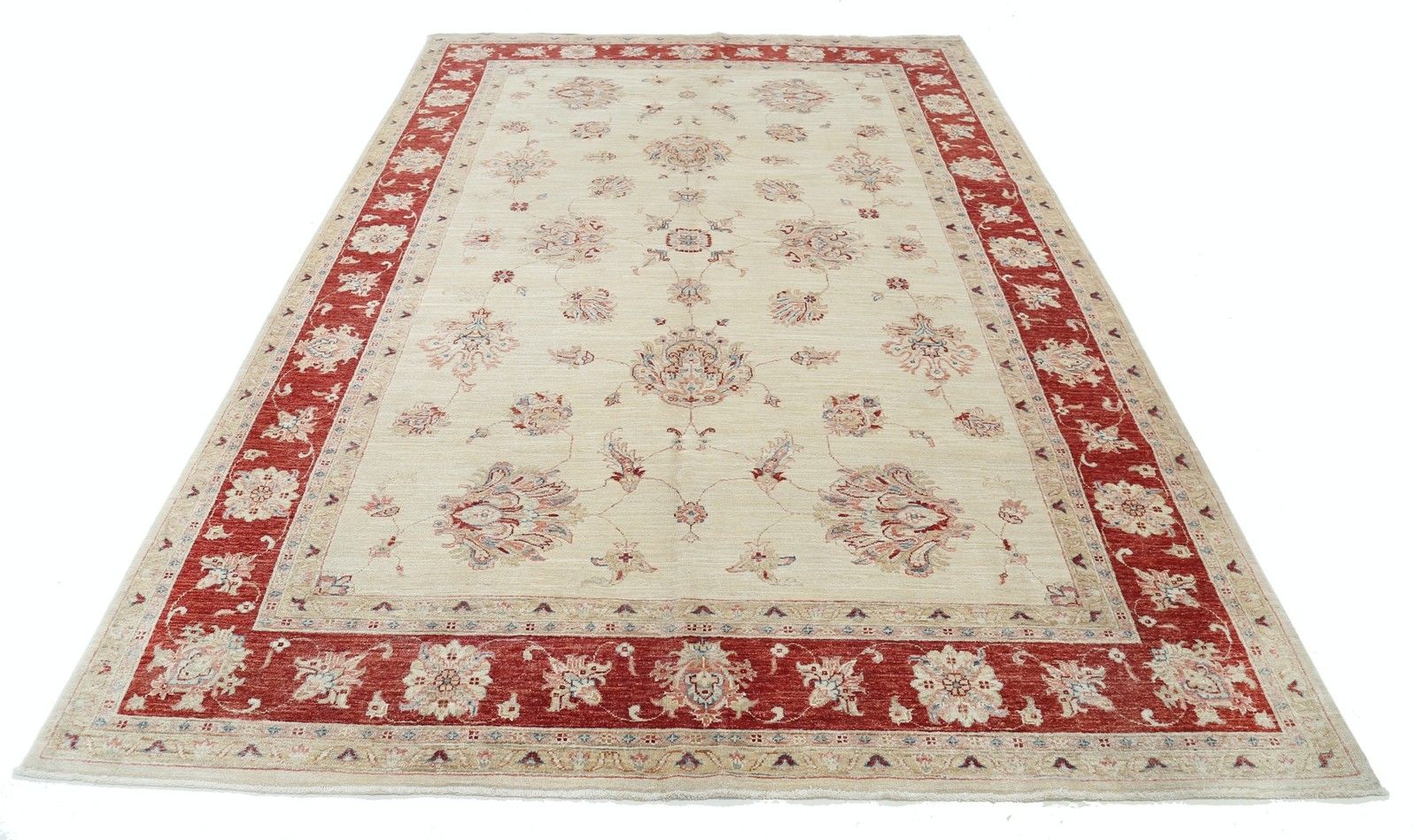Tapis floral fait main 7x10 pi, beige et rouge. Tapis Oushak traditionnel photo Textiles