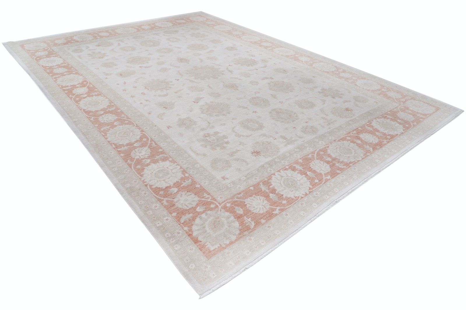 10x13,7 ft handgeknoopt bloemmotief vloerkleed. Traditioneel rood en beige tapijt photo furniture