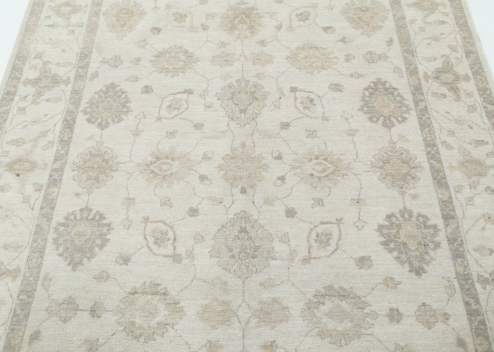 5.4x7.8 Ft Hand Knotted Beige Wool Oushak Area Rug With All Over Floral Design photo 2042.0
