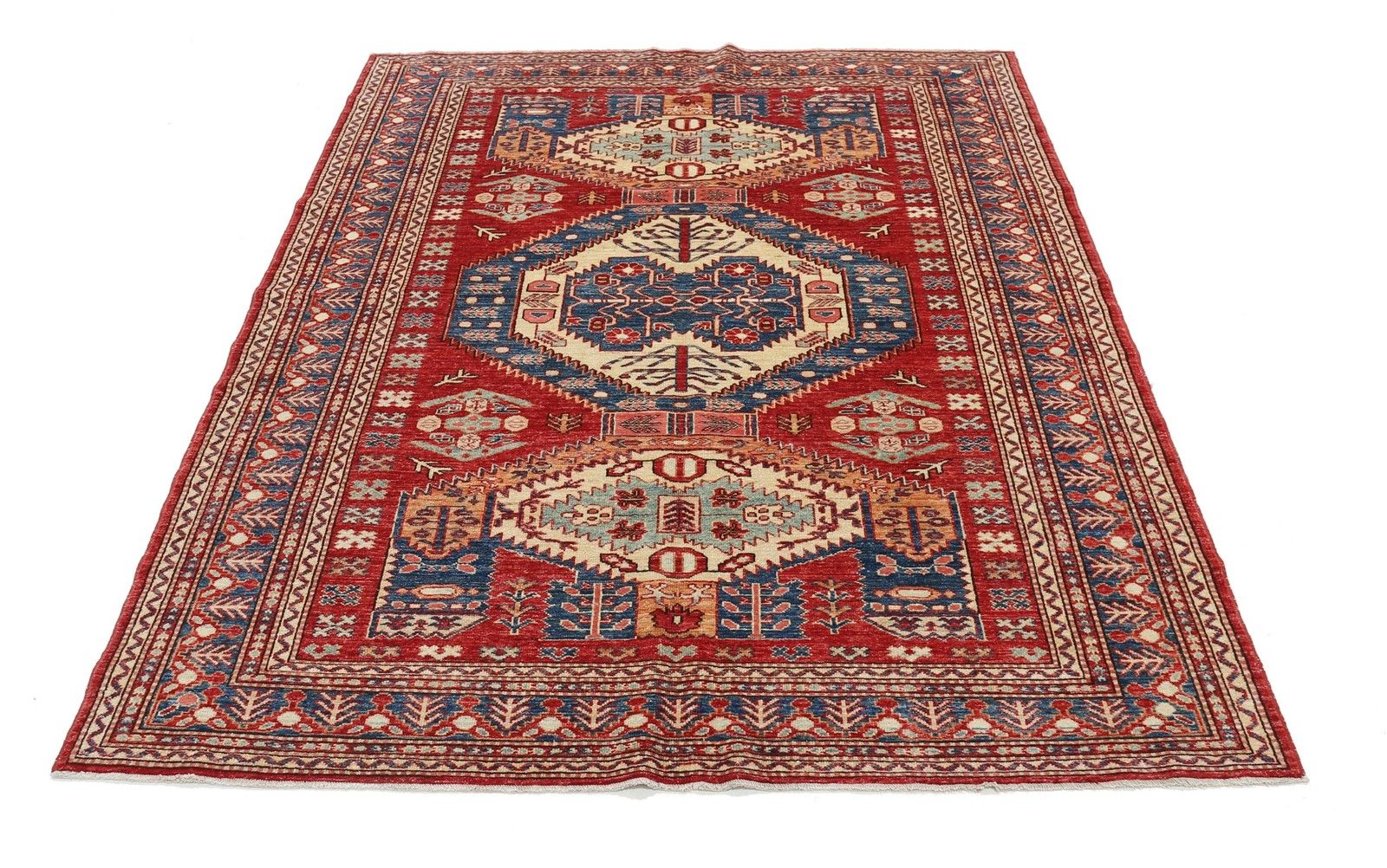 5.6x7.2 Ft Hand Knotted Tribal Style Red Area Rug For Home Decor. 100% Wool photo Textiles