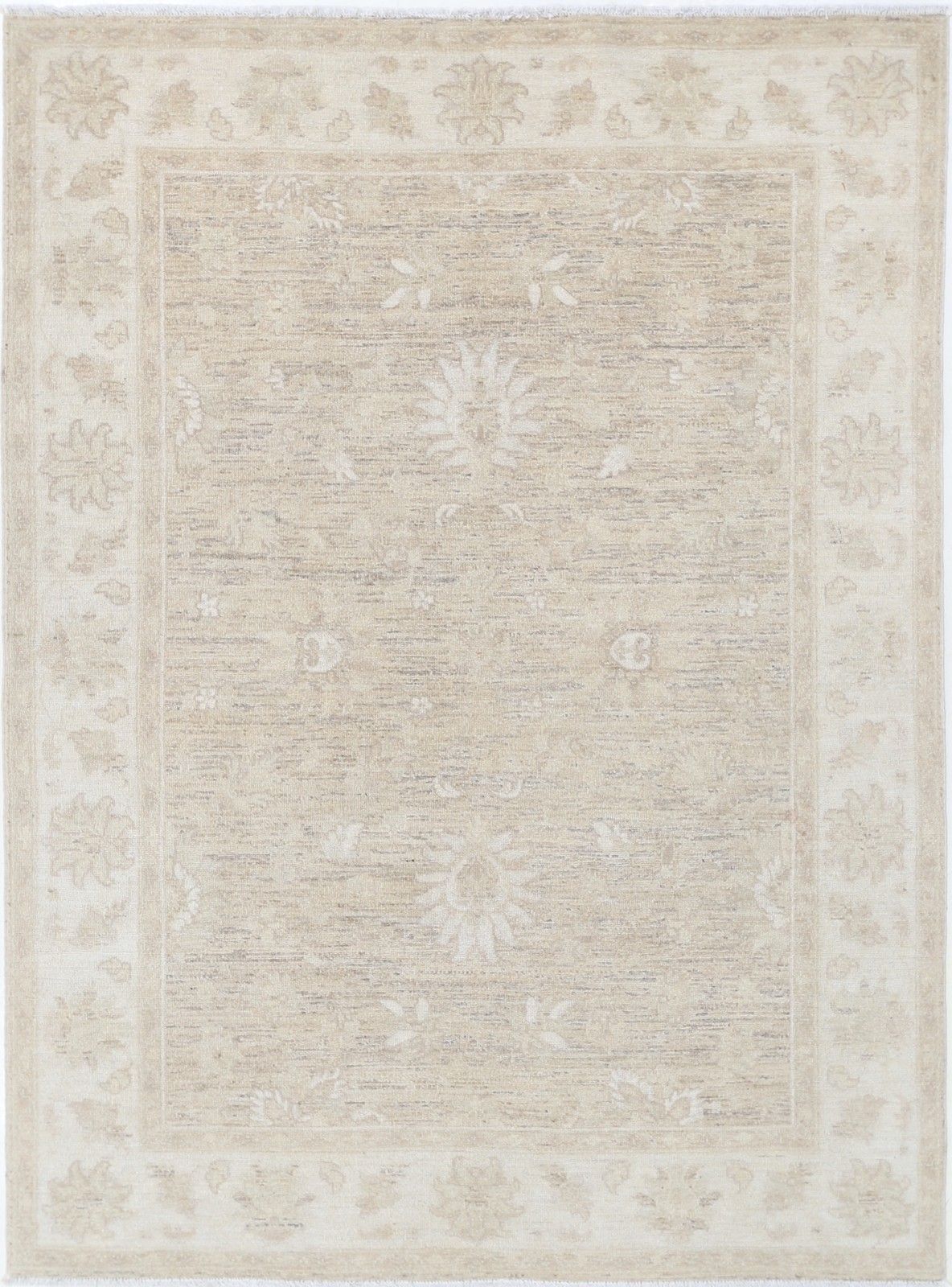 4,8 x 6,4 ft Handgeknoopt Beige Turks Vloerkleed voor de Woonkamer. 100% Wollen Vloerkleed