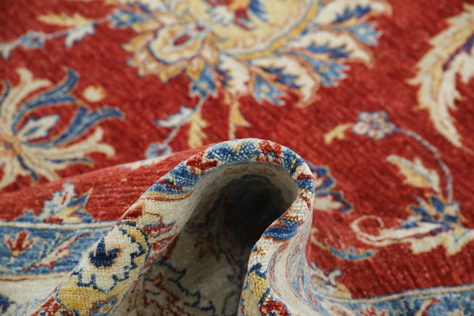 8.8x12 Ft Hand Knotted Floral Large Area Rug With Red Field And Beige Border. photo 5373.0