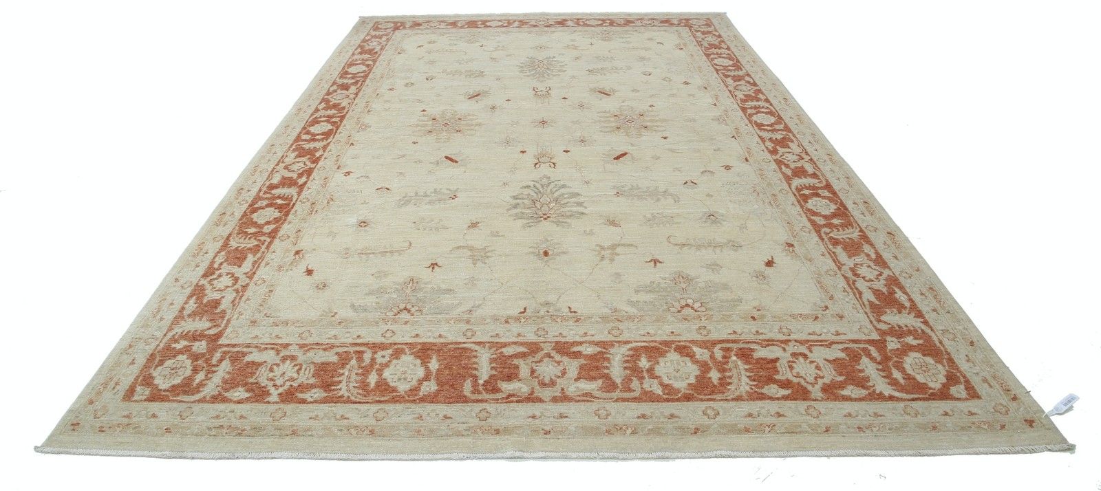 8.2x12.5 Ft Hand Knotted Floral Large Area Rug With Beige Field And Red Border photo Textiles