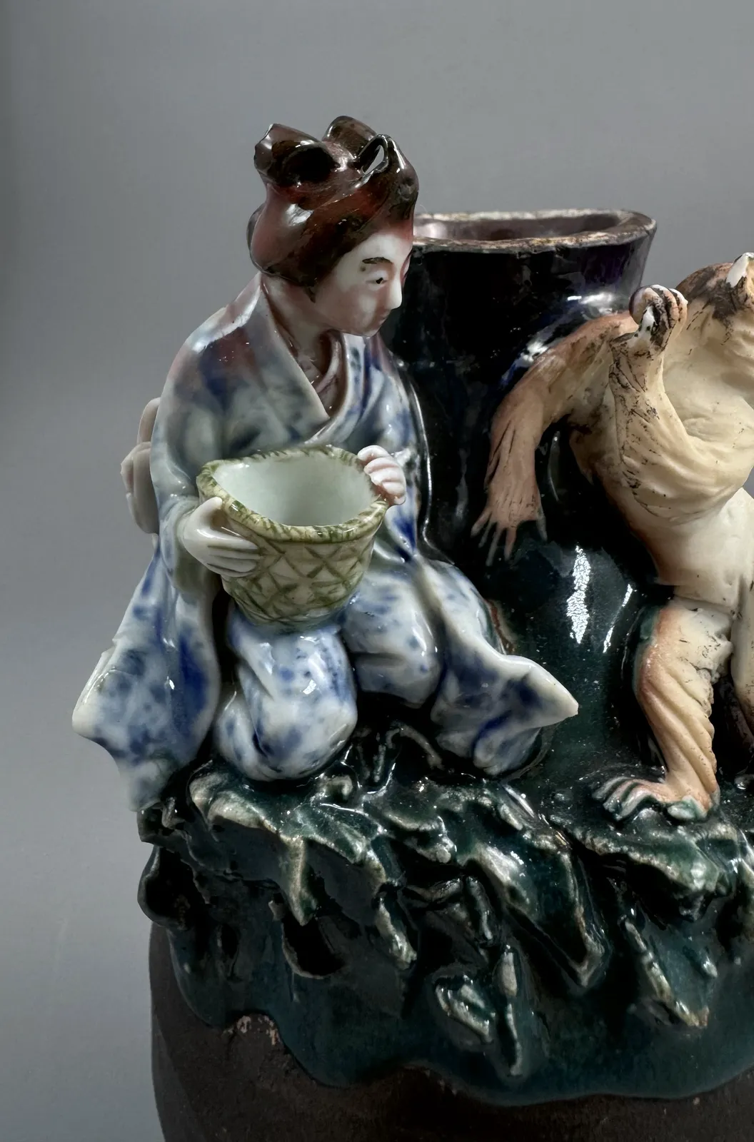 Home Decor Japanese Sumida Gawa Vase With Monkey, Karako And Seated Woman, Kōko — Meiji / Early Taishō Period photo