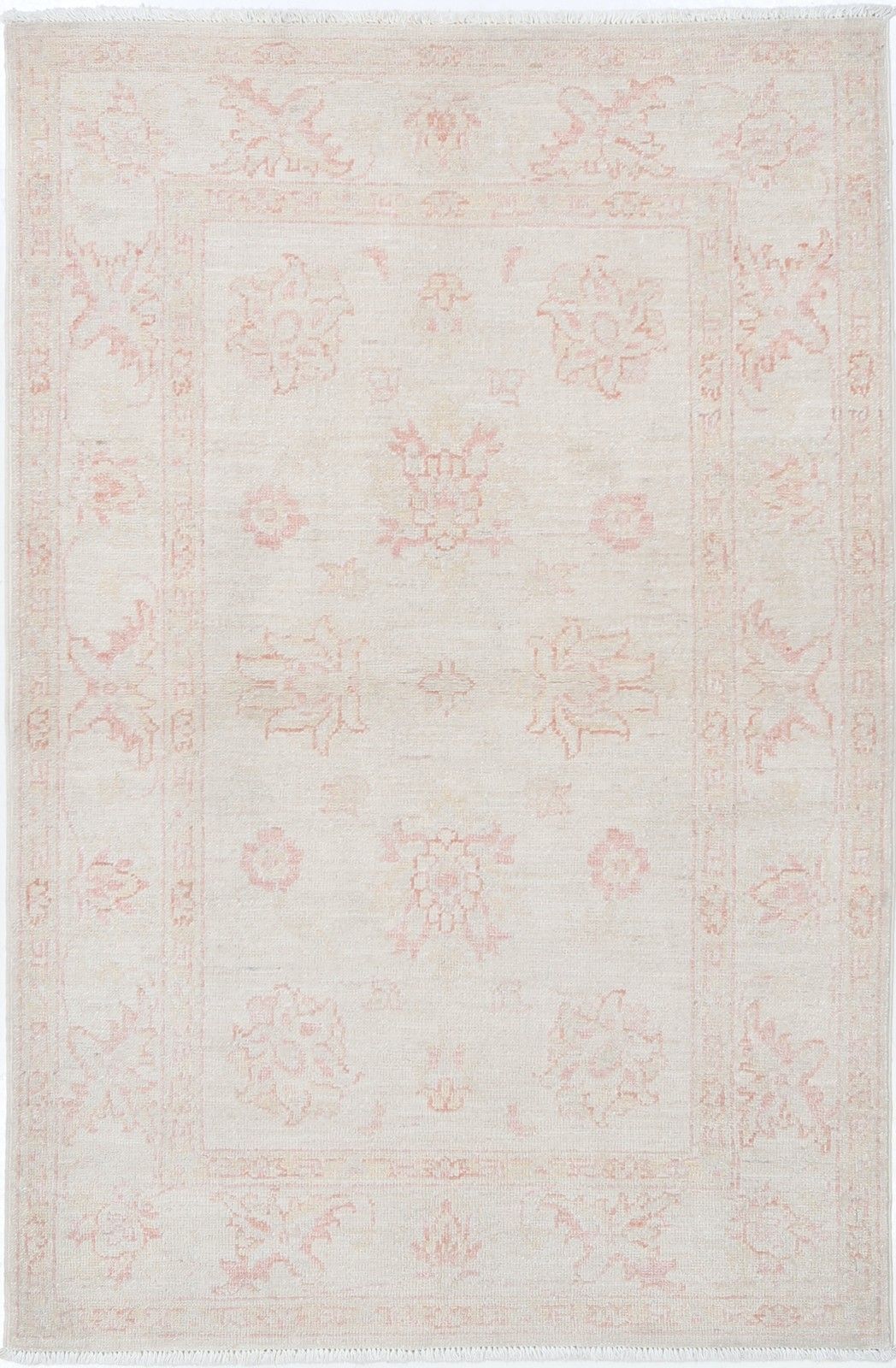 Tapis d'appoint noué à la main, beige à motif floral rouge, 0,85 x 1,27 m. 100 % laine