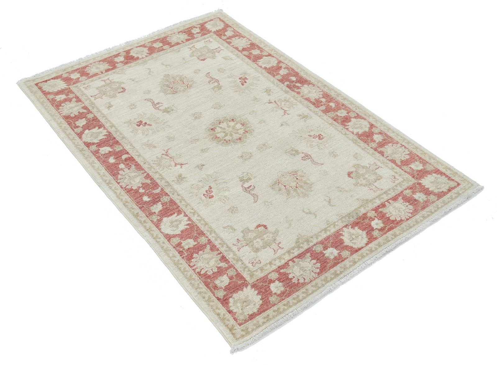 3.4x5 Ft Hand Knotted Floral Oushak Accent Rug With Beige Field And Red Border photo furniture