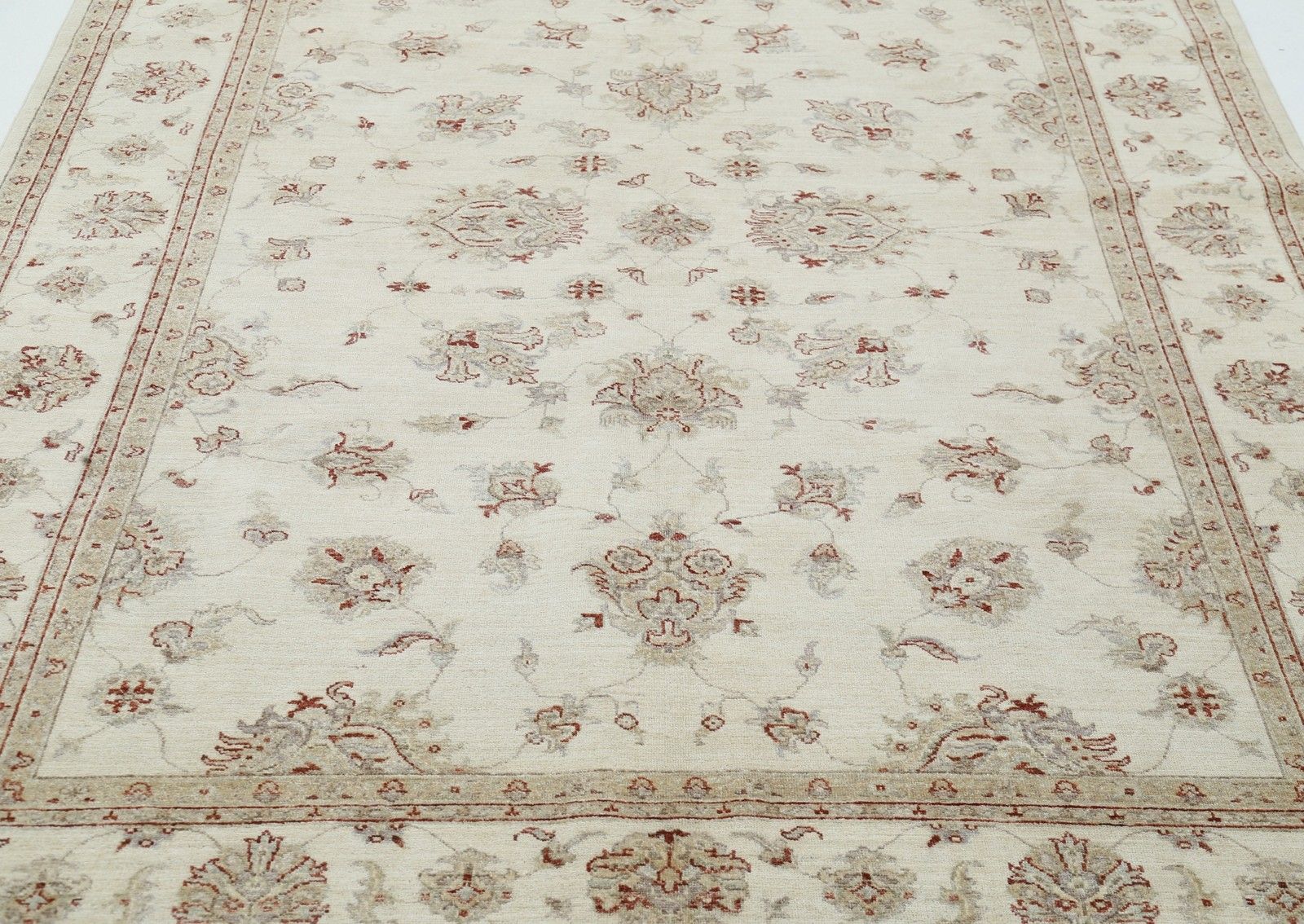 Grand tapis Oushak en laine beige, noué à la main, 207 x 286 cm, pour salon photo 3135.0