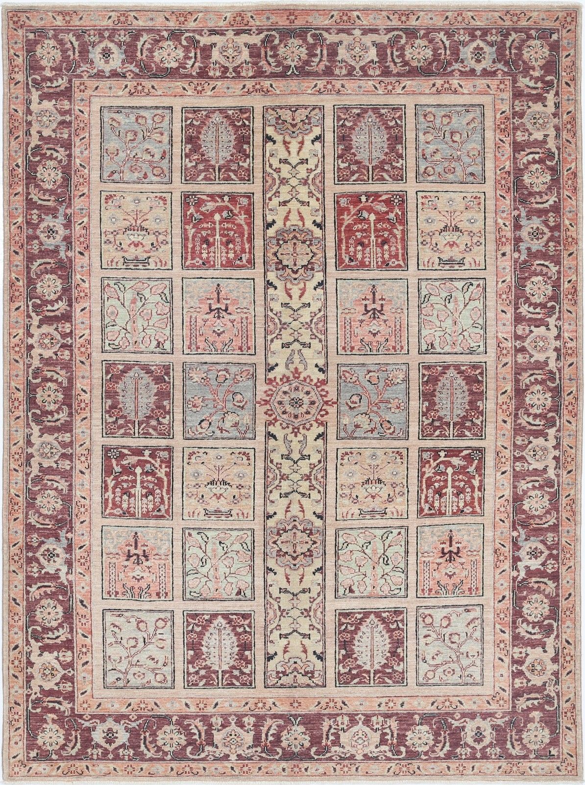 5.7x7.7 Ft Hand Knotted Blush And Ivory Wool Area Rug With Floral Design