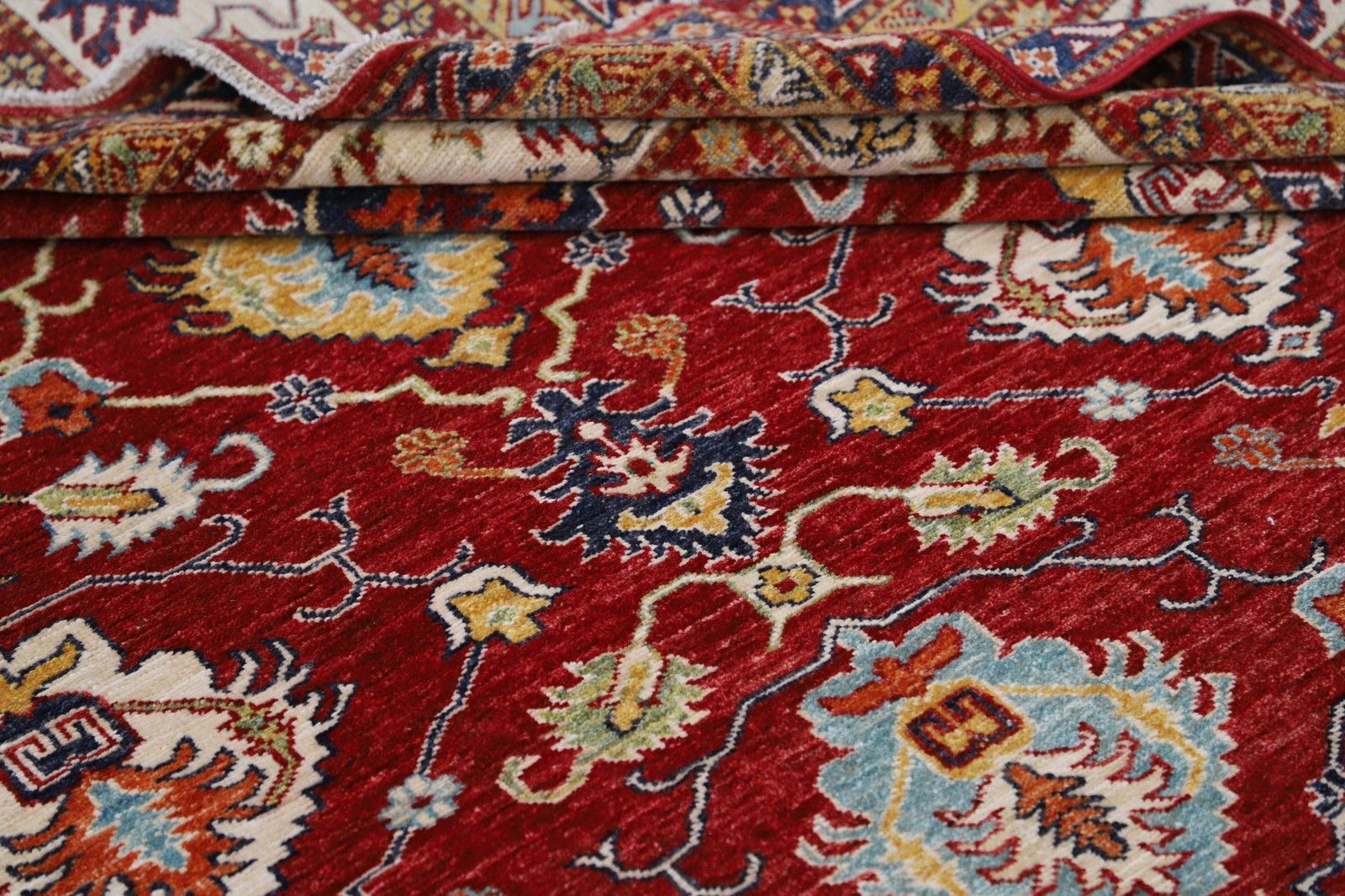 10.2x14.2 Ft Handknotted Large Area Rug For Living Room Decor. Tribal Red Carpet photo 7034.0