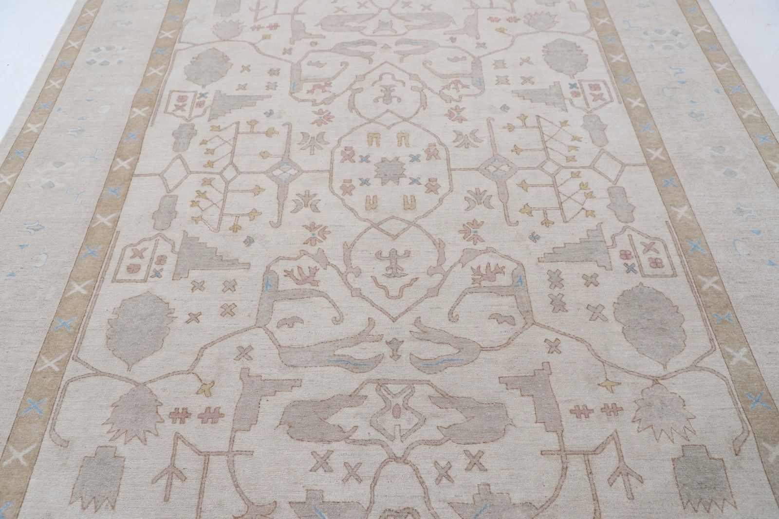 8x9.6 Ft Handknotted Wool Large Area Rug. Beige Turkish Carpet For Living Room photo for sale