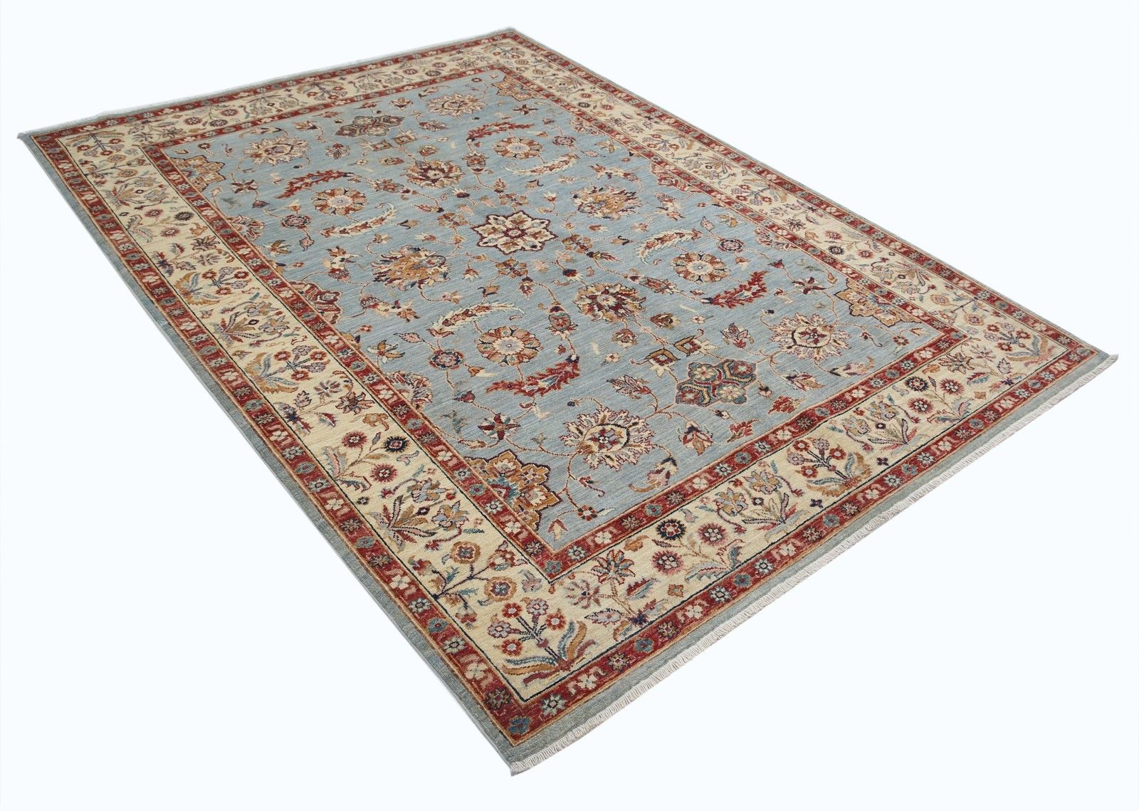 5.7x7.8 Ft Traditional Hand Knotted Floral Area Rug In Light Blue And Beige photo furniture
