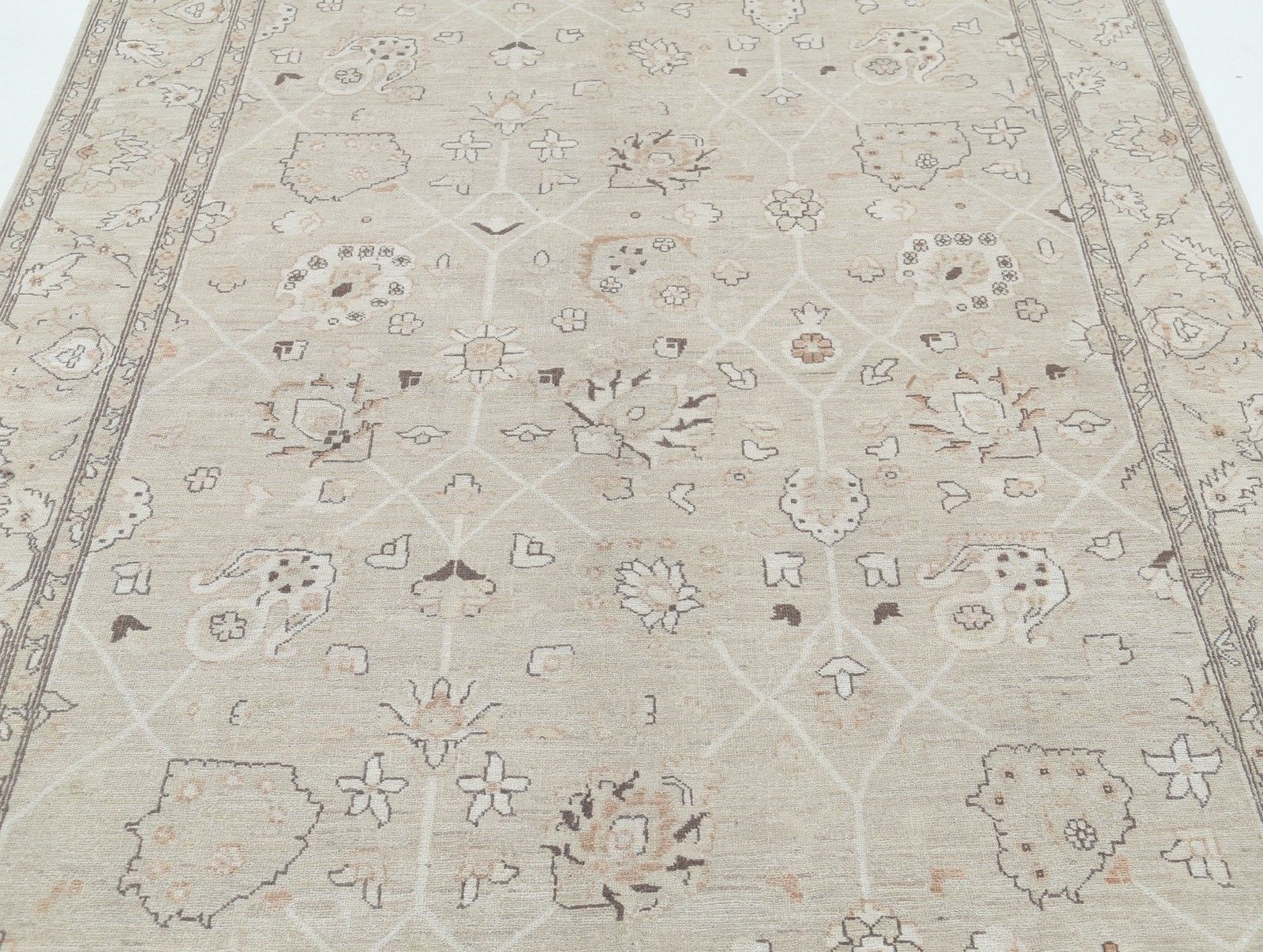 Tapis noué à la main beige 5,8 x 8,6 ft pour salon, chambre et salle à manger photo 2452.0