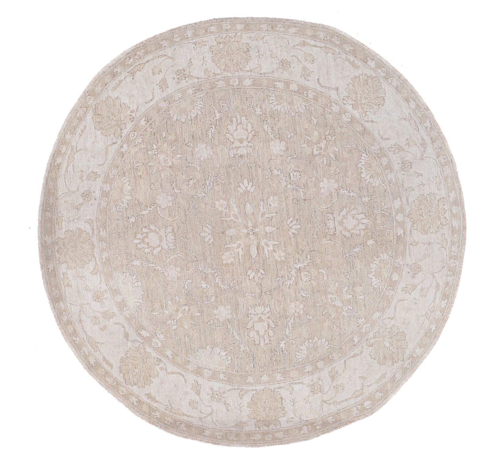 8x8 Ft Rond Handgeknoopt Turks Wollen Vloerkleed. Bloemmotief Rond Tapijt