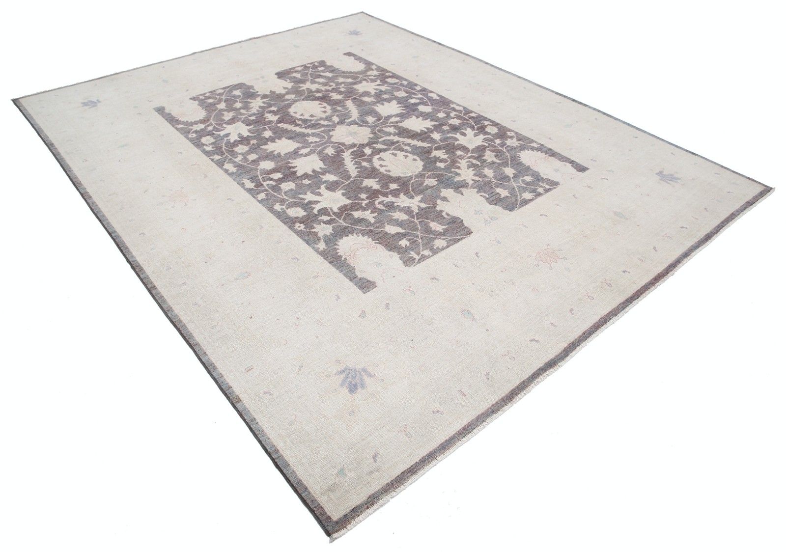 Tapis de salon artisanal à motifs floraux, tons doux, grand format 8 x 9,5 pi photo furniture