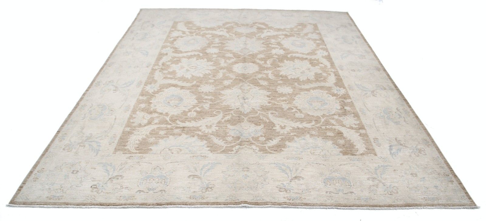Grand tapis noué à la main 8 x 9,7 pi pour décoration intérieure, laine motif floral photo Textiles
