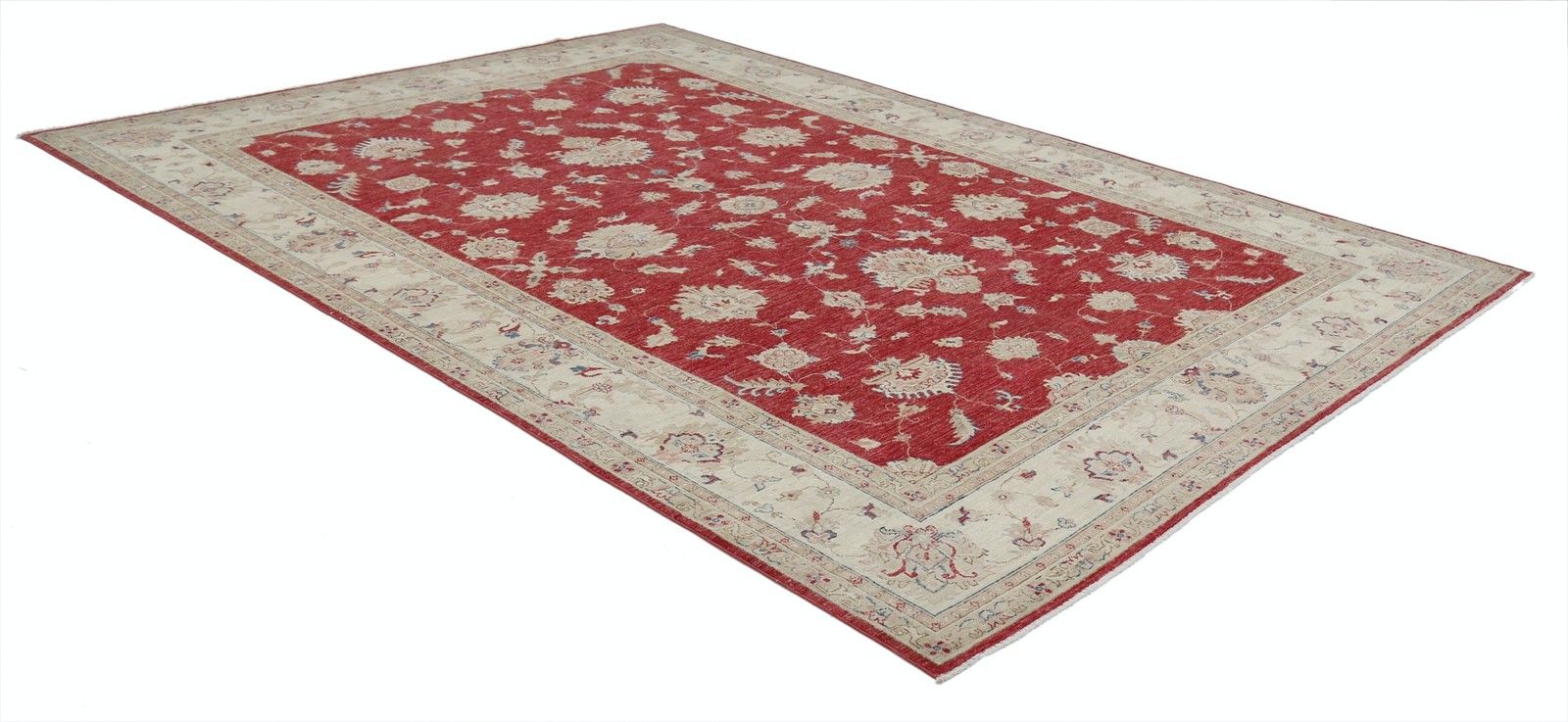 Tapis en laine noué à la main, rouge et beige, 2,49 x 3,48 m. Tapis turc à motifs floraux photo for sale