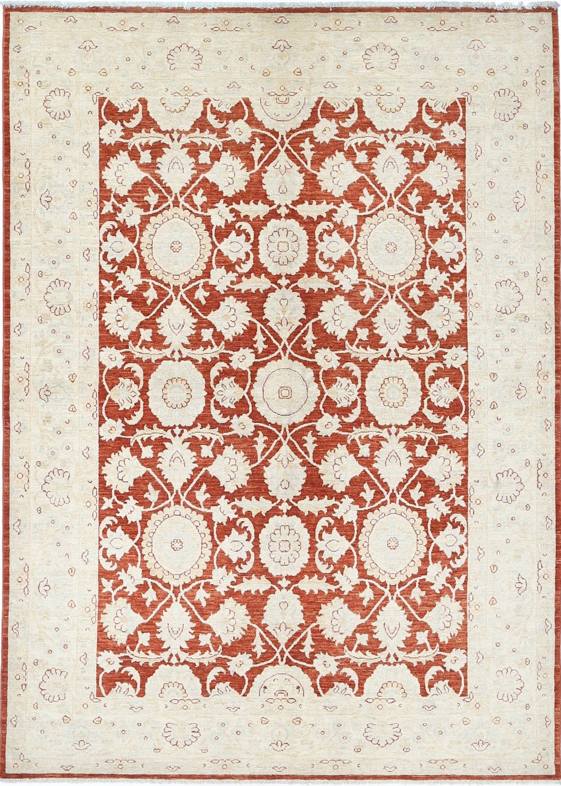 Tapis en laine noué à la main, rouge et ivoire, motif floral turc, 180 x 270 cm