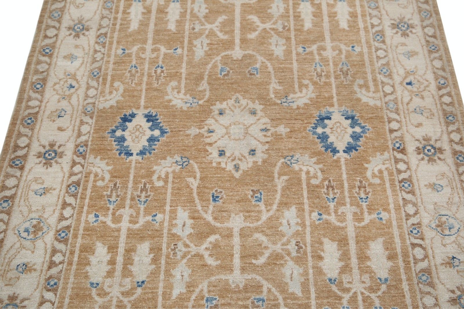 3,8x5,8 ft Handgeknoopt Zacht Rood, Beige en Lichtblauw Bloemen Wollen Vloerkleed photo 1064.0