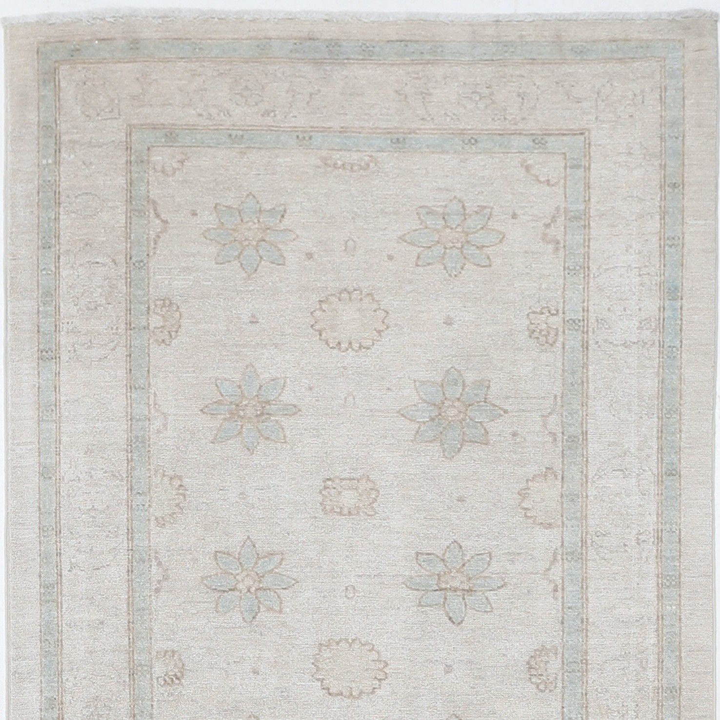 3x10.6 Ft Hand Knotted Beige Wool Runner Rug. Floral Corridor Rug For Hallway photo vinterior