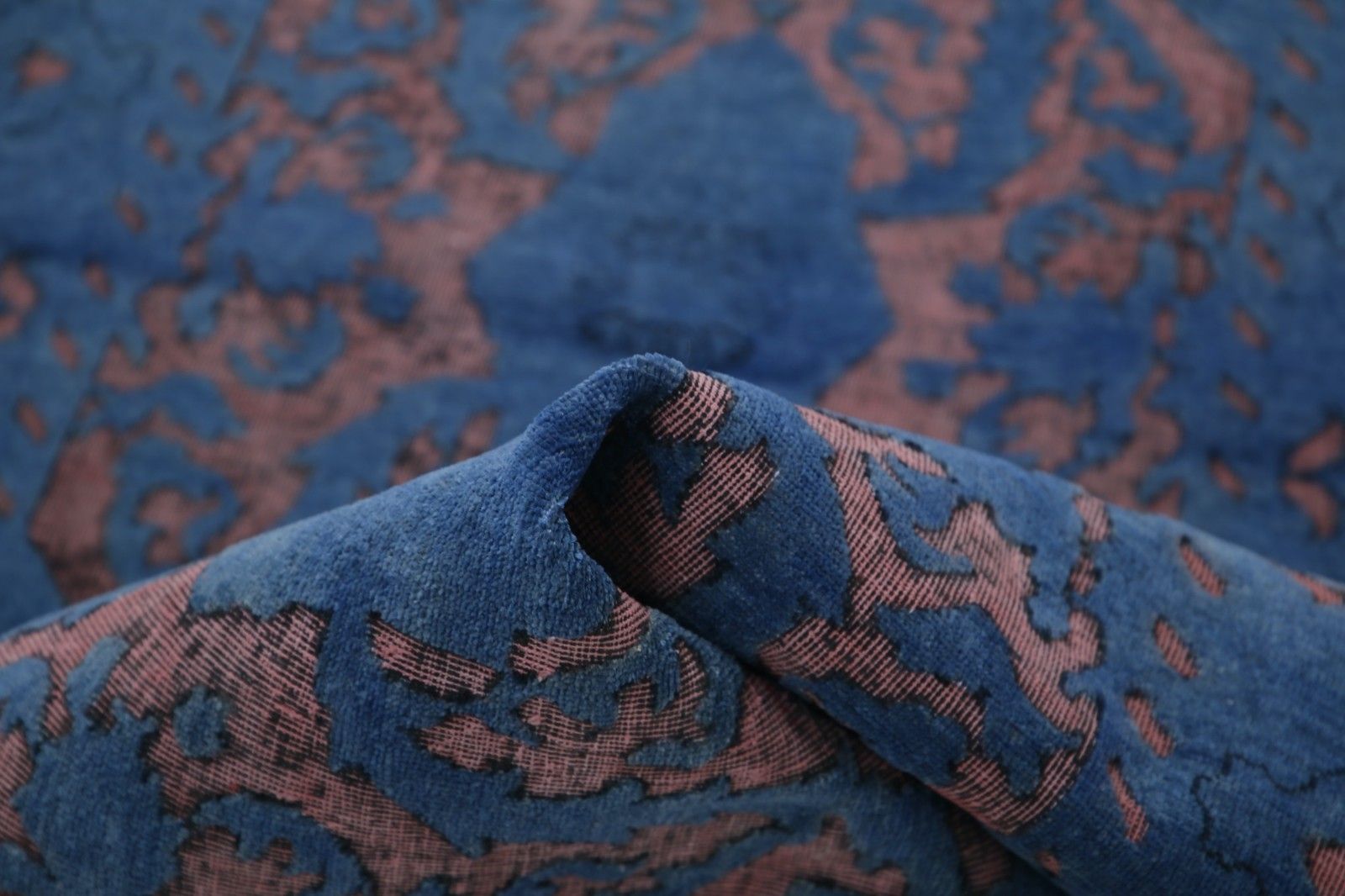 3,2 x 12 ft Turkse loper. Marineblauw, roze keukenkleed. Gangkleed photo vinterior