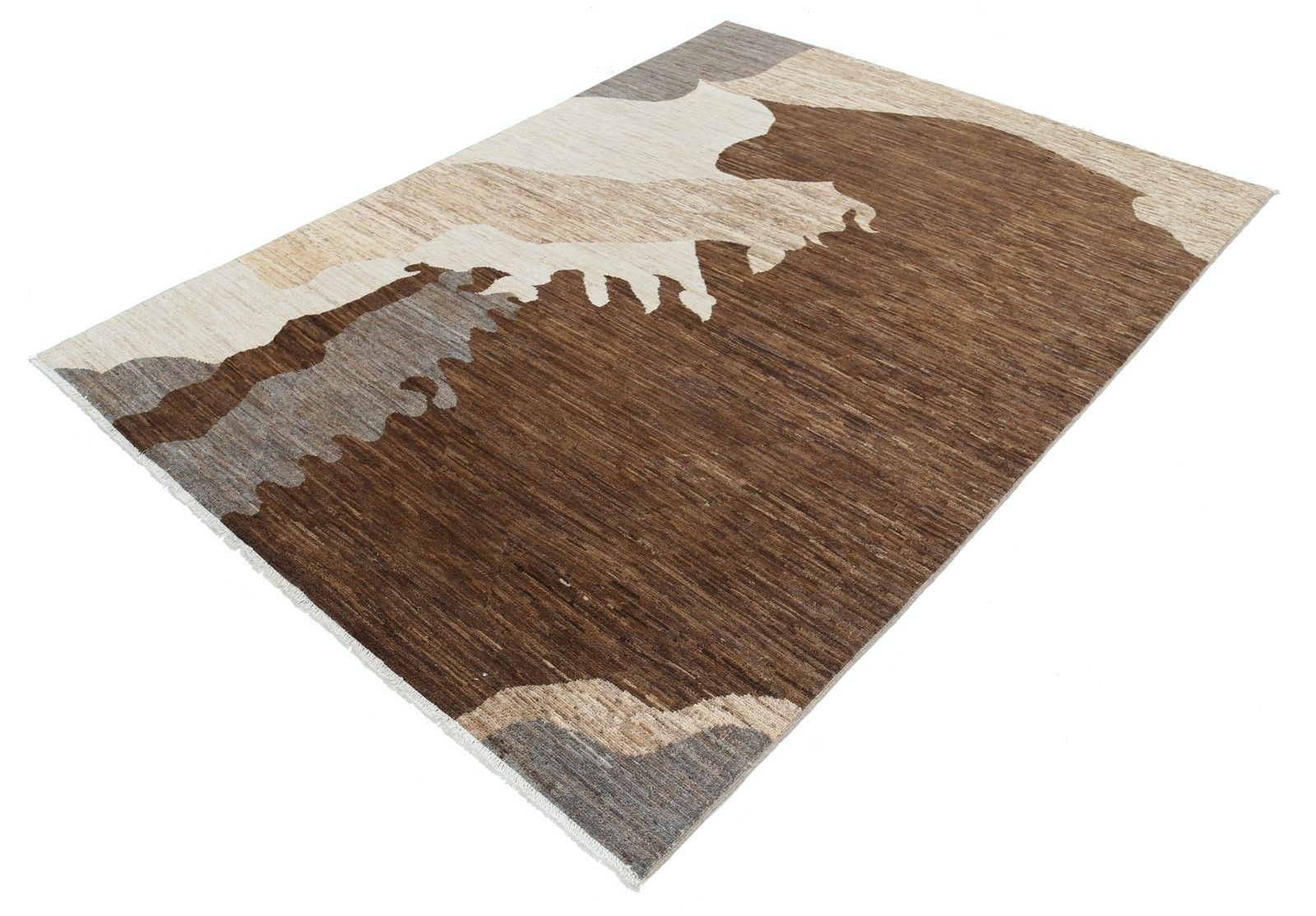 5.7x7.6 Ft Handmade Brown, Beige And Gray Rug. Abstract Modern Design Carpet photo for sale