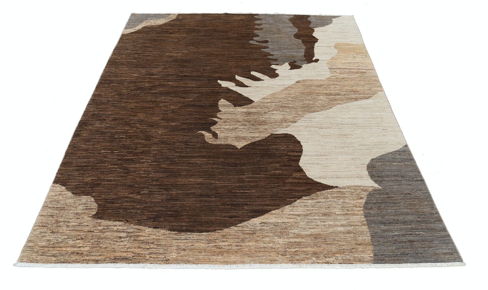5.7x7.6 Ft Handmade Brown, Beige And Gray Rug. Abstract Modern Design Carpet photo Textiles