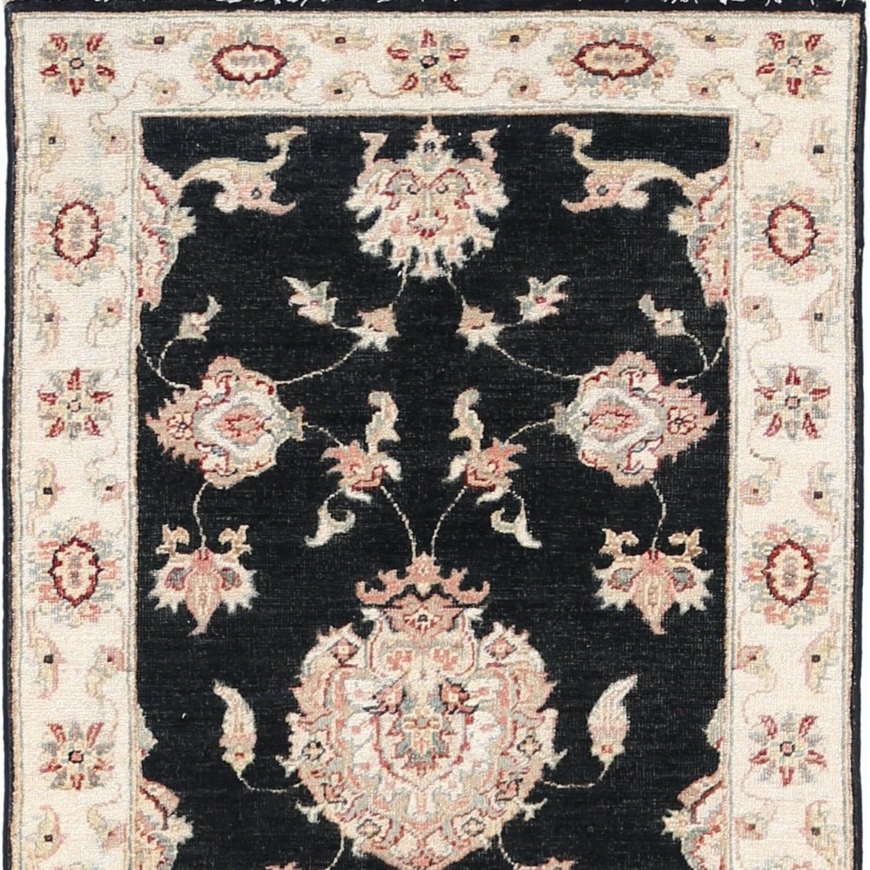 2,6 x 8,2 ft handgeknoopt loper, zwart en beige. Bloemmotief loper voor hal en gang photo 1045.0