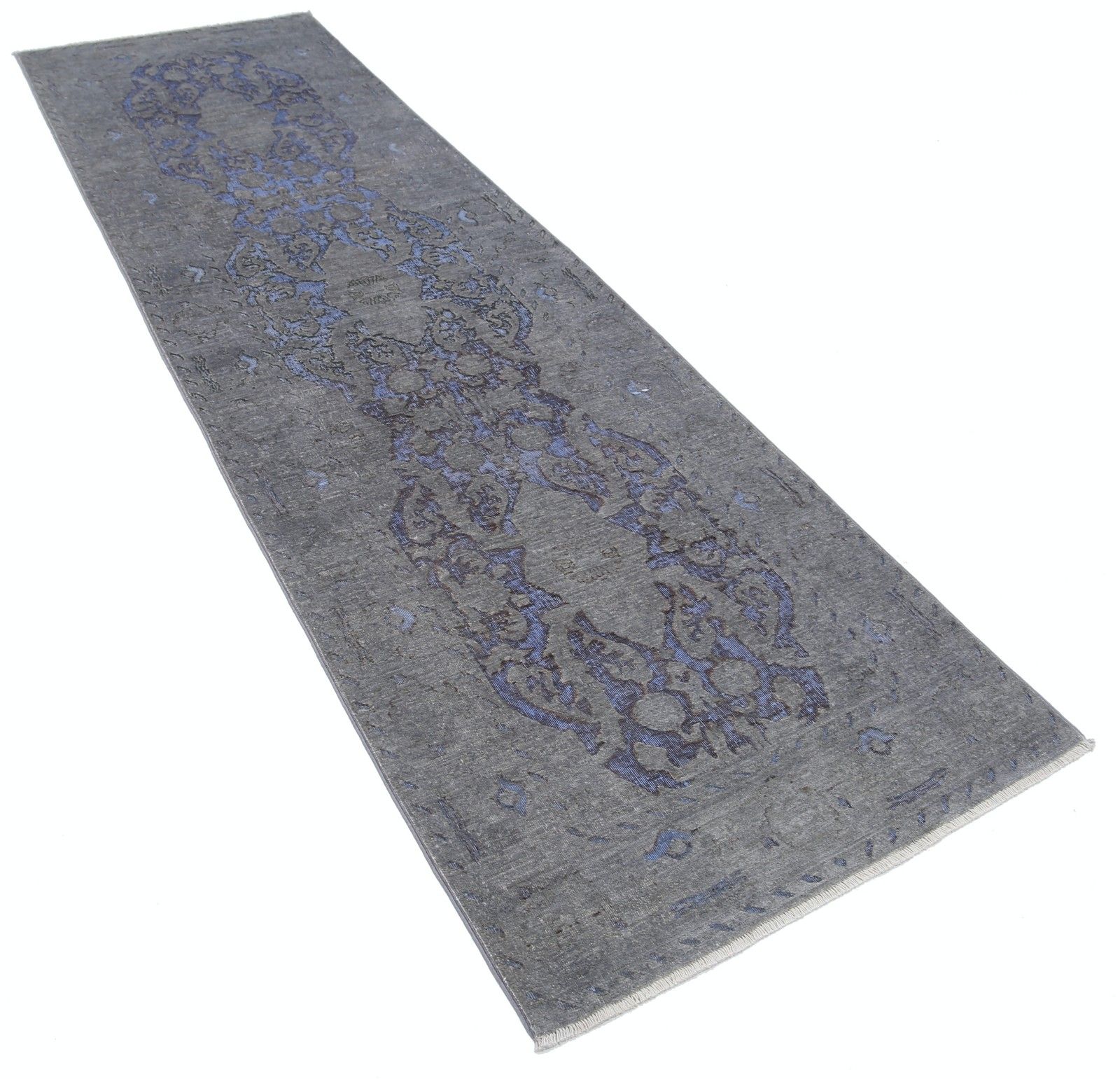 Tapis de couloir noué à la main 3 x 10,5 pi, pour entrée et corridor. Tapis de cuisine gris et bleu photo furniture