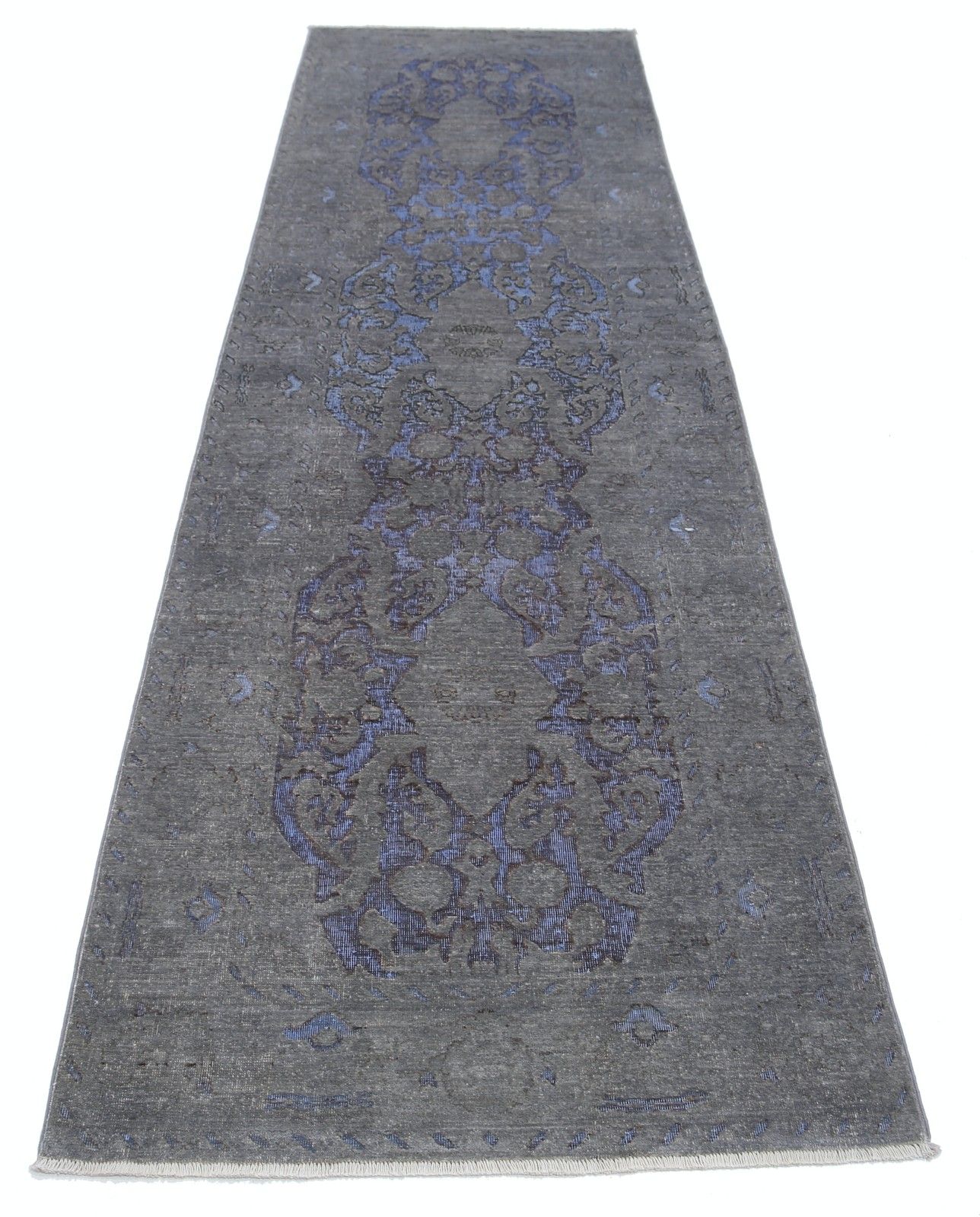 3x10.5 Ft Handknotted Hallway Runner Rug For Corridor. Gray And Blue Kitchen Rug photo Textiles