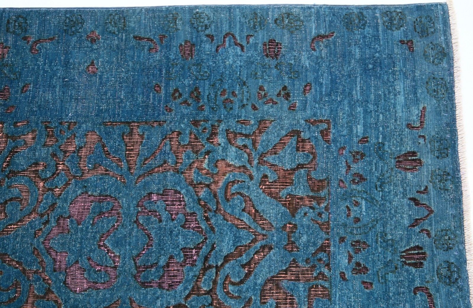 4x5.6 Ft Hand Knotted Teal Blue And Plum Wool Rug. Ornamental Geometric Design photo vinterior