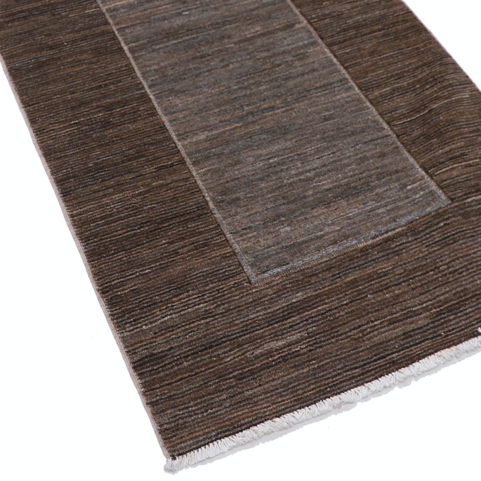 2.7x9.7 Ft Hand Knotted Brown And Gray Runner Rug. Modern Minimalist Hallway Rug photo vinterior
