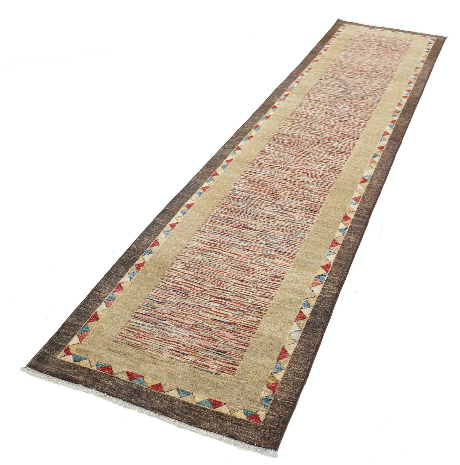 2.8x11.5 Ft Hand Knotted Beige, Brown, Red Runner Rug For Kitchen. Corridor Rug photo for sale