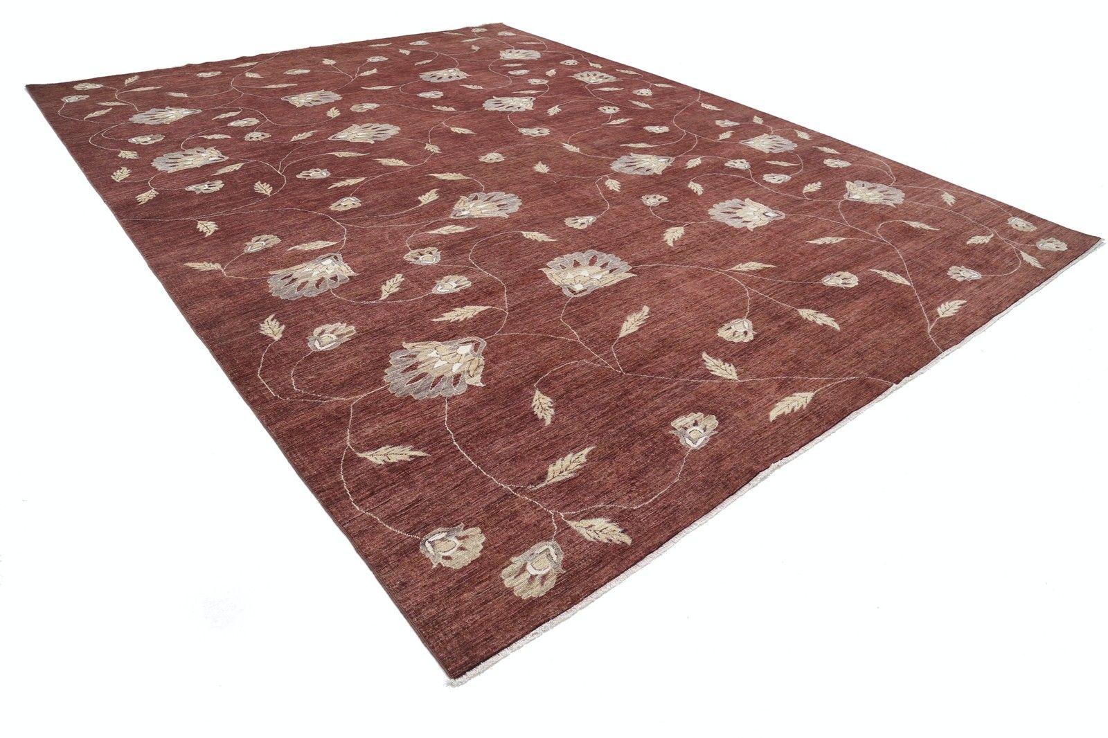 12x16 Ft Handknotted Red And Beige Wool Oversized Rug. Floral Vine Design Carpet photo furniture