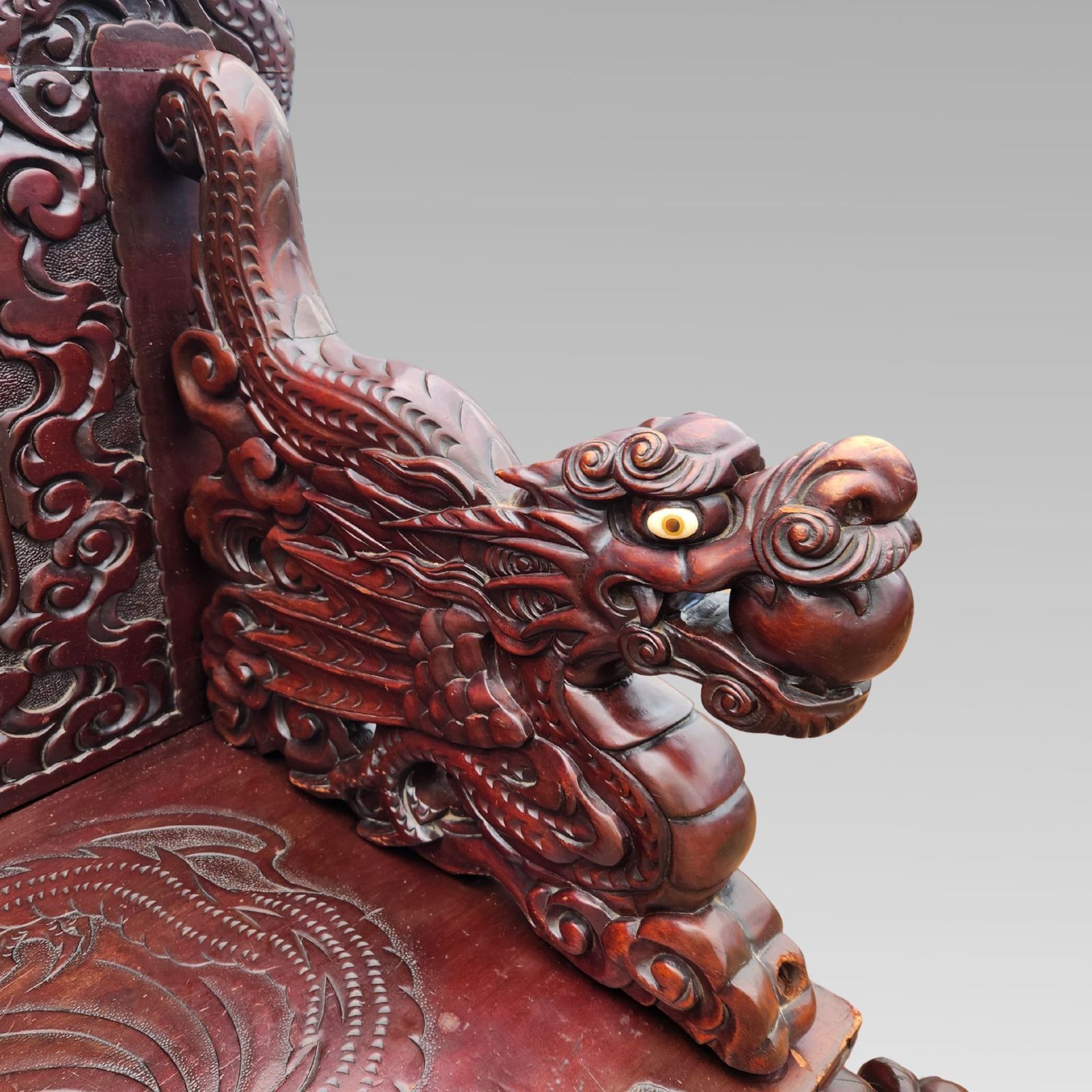 Exceptional Chinese Dragon Oriental Hall Bench Or Settle, Rosewood C1900 photo vinterior