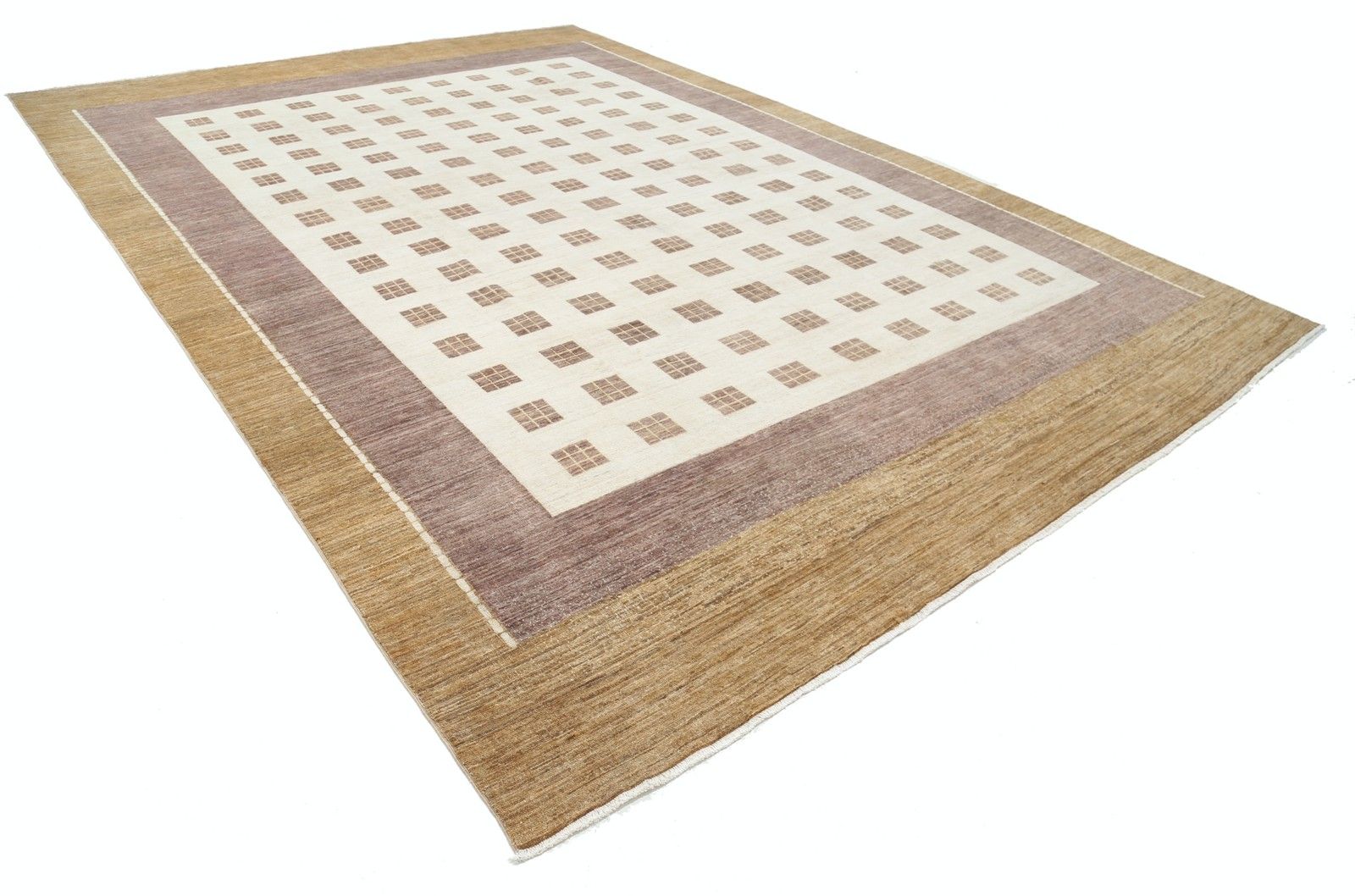 10.5x14.6 Ft Handmade Beige, Blush And Brown Rug. Geometric Grid Design Carpet photo furniture