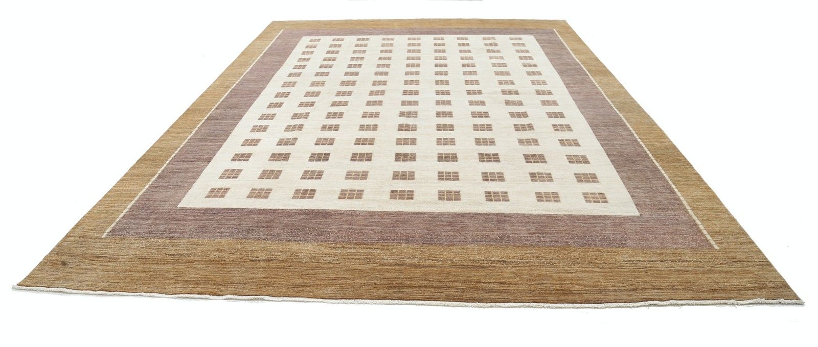 10.5x14.6 Ft Handmade Beige, Blush And Brown Rug. Geometric Grid Design Carpet photo Textiles