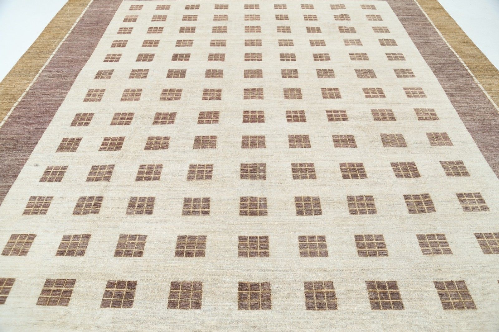 10.5x14.6 Ft Handmade Beige, Blush And Brown Rug. Geometric Grid Design Carpet photo 5862.0